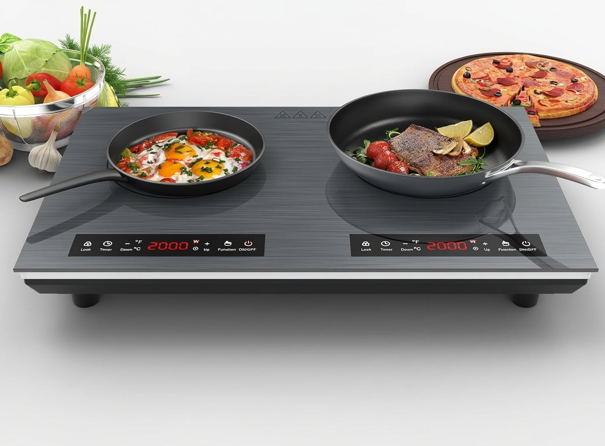 VBGK 24 Inch 4000W 2 Burner Induction Cooktop, 110V Electric Hot Plate for Kitchen & RV
