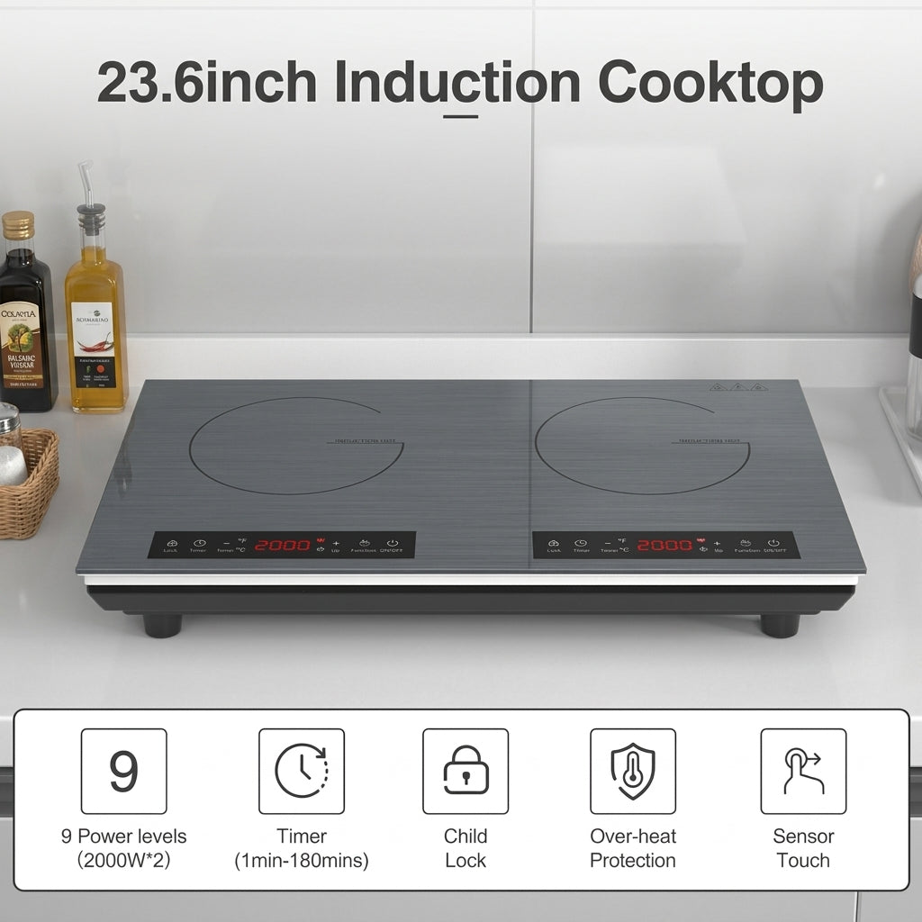 VBGK 24 Inch 4000W 2 Burner Induction Cooktop, 110V Electric Hot Plate for Kitchen & RV