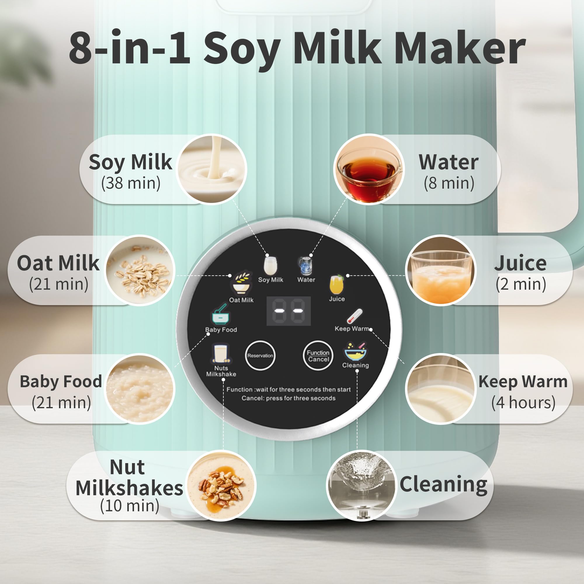 VBGK 35oz Nut Milk Maker Machine, 8-in-1 Automatic Multi-Function Plant Milk Maker for Home Kitchen(Green)