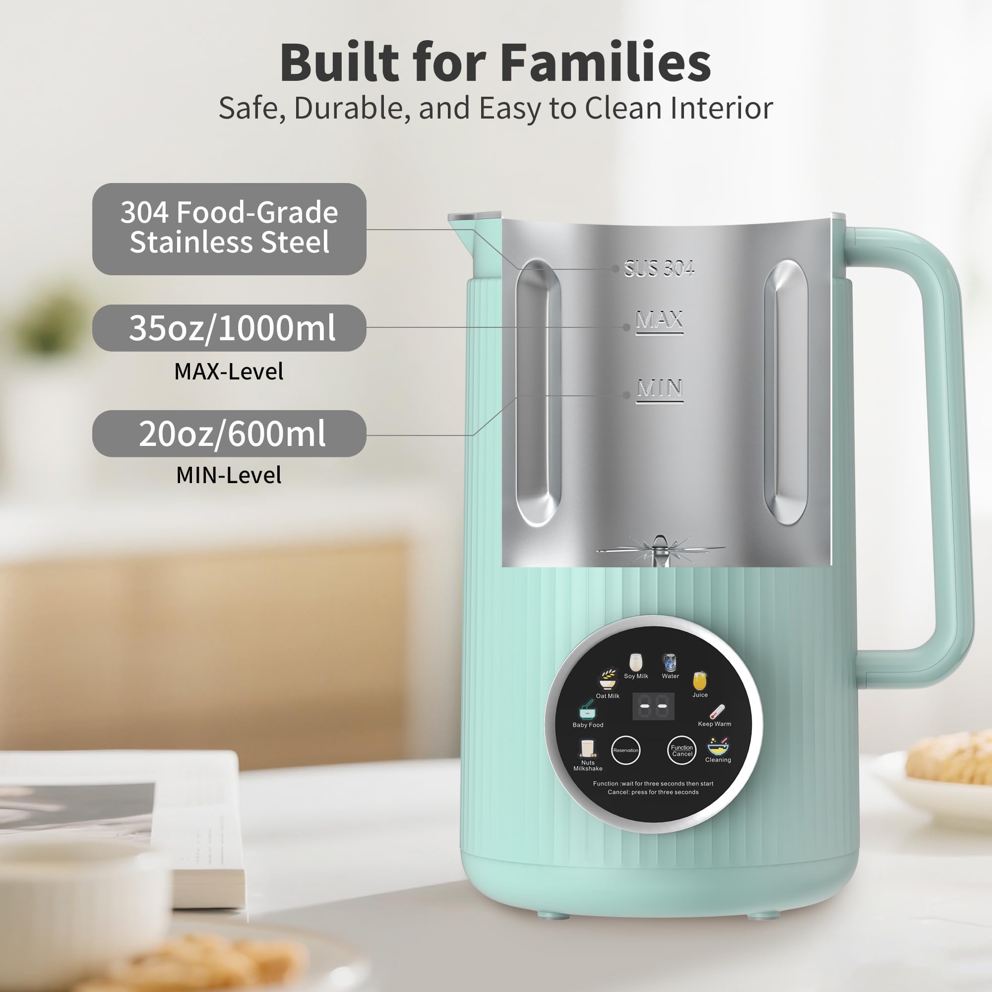 VBGK 35oz Nut Milk Maker Machine, 8-in-1 Automatic Multi-Function Plant Milk Maker for Home Kitchen(Green)