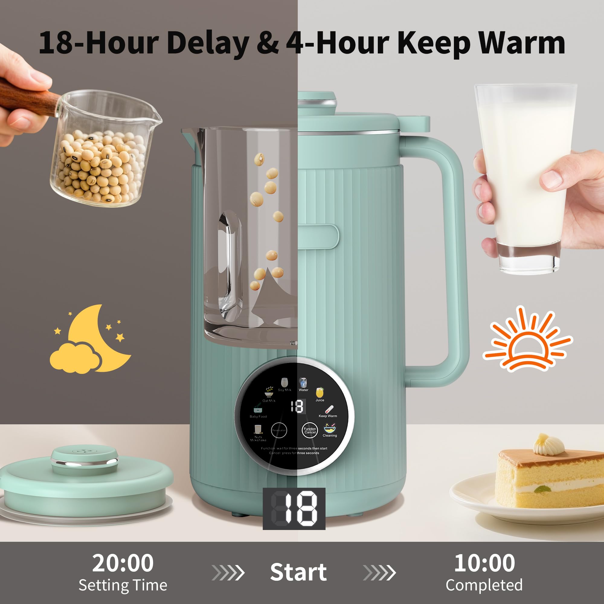 VBGK 35oz Nut Milk Maker Machine, 8-in-1 Automatic Multi-Function Plant Milk Maker for Home Kitchen(Green)