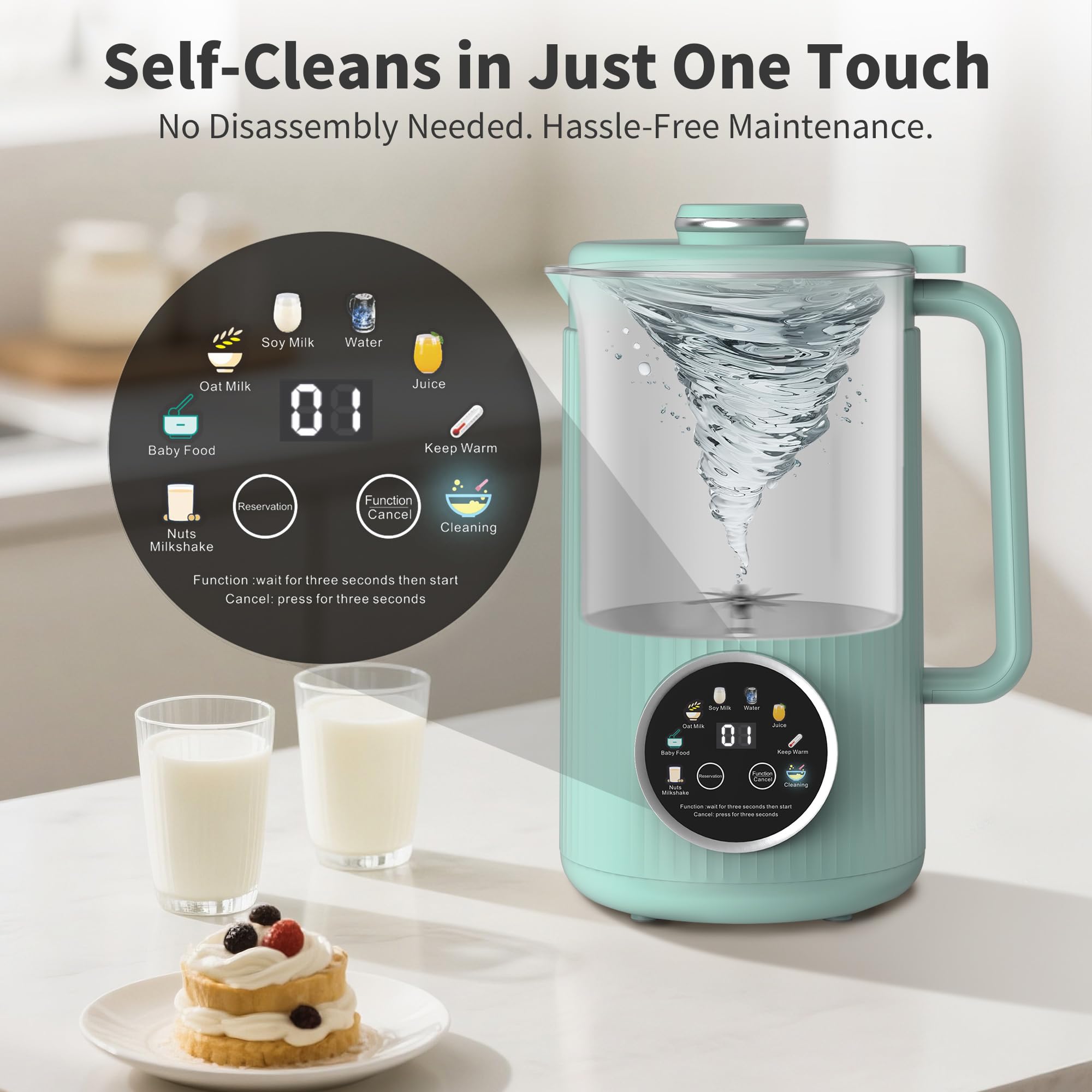 VBGK 35oz Nut Milk Maker Machine, 8-in-1 Automatic Multi-Function Plant Milk Maker for Home Kitchen(Green)
