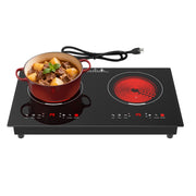 VBGK 24 Inch 2 Burner Electric Cooktop, 110V 3000W Ceramic Stove Top with Infrared Heating, Child Lock & Timer for RV Apartment Kitchen