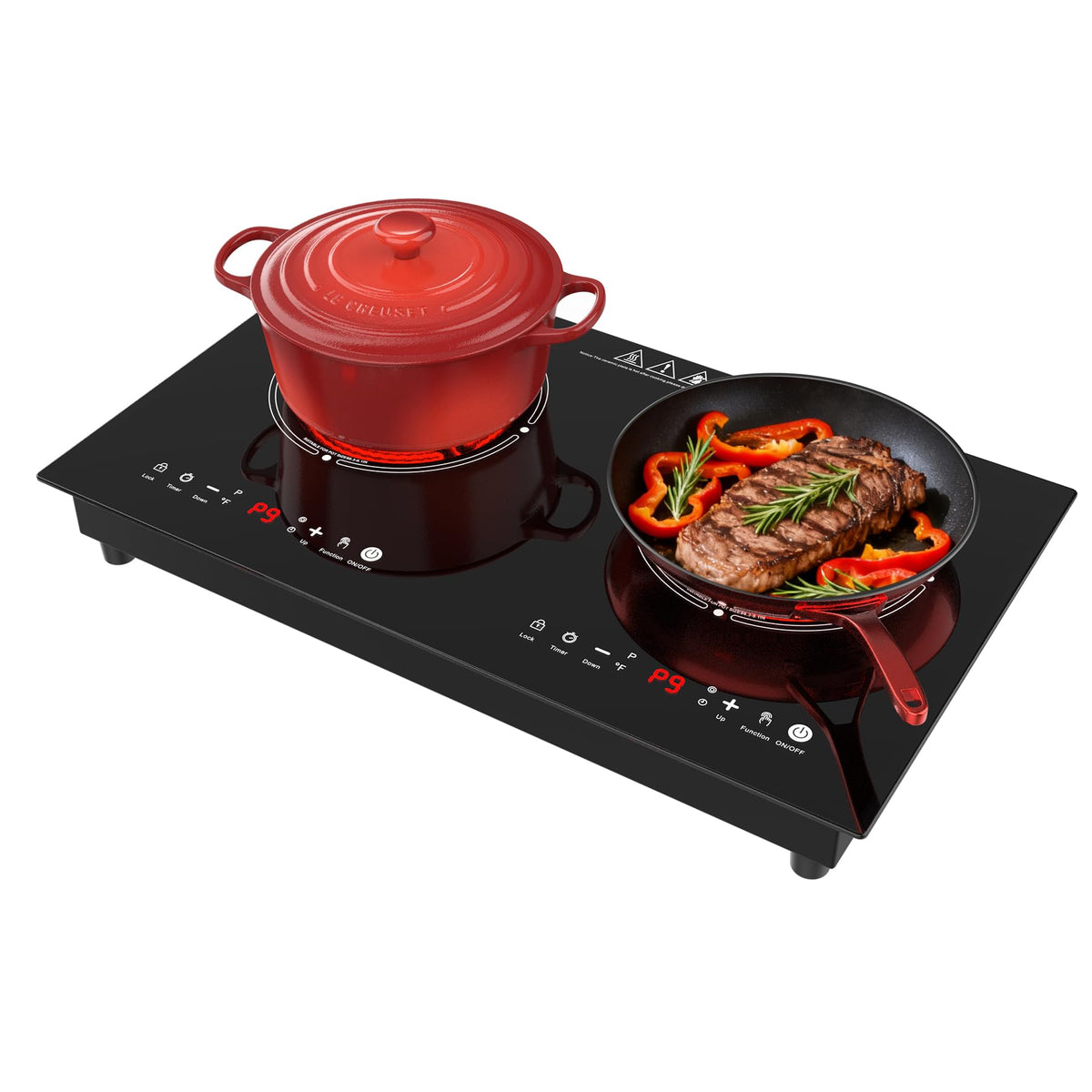 VBGK 2 Burner Electric Cooktop 24 Inch, 110V 3000W Ceramic Glass Stove Top with Touch Control for Home Kitchen Cooking