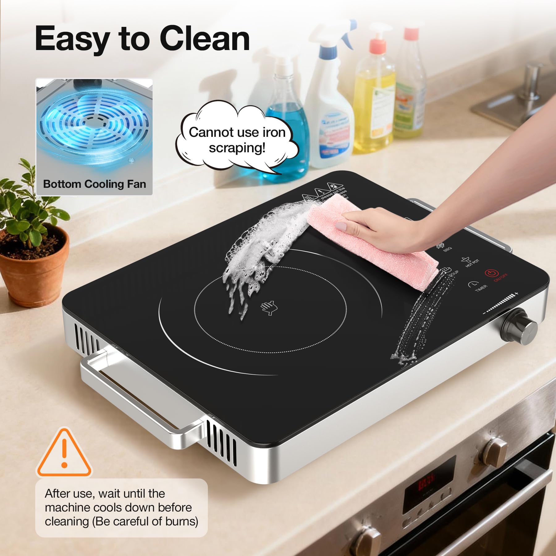 VBGK Portable Electric Cooktop, 1800W Infrared Hot Plate Countertop Burner with Handle, 110V Single Burner Electric Stove