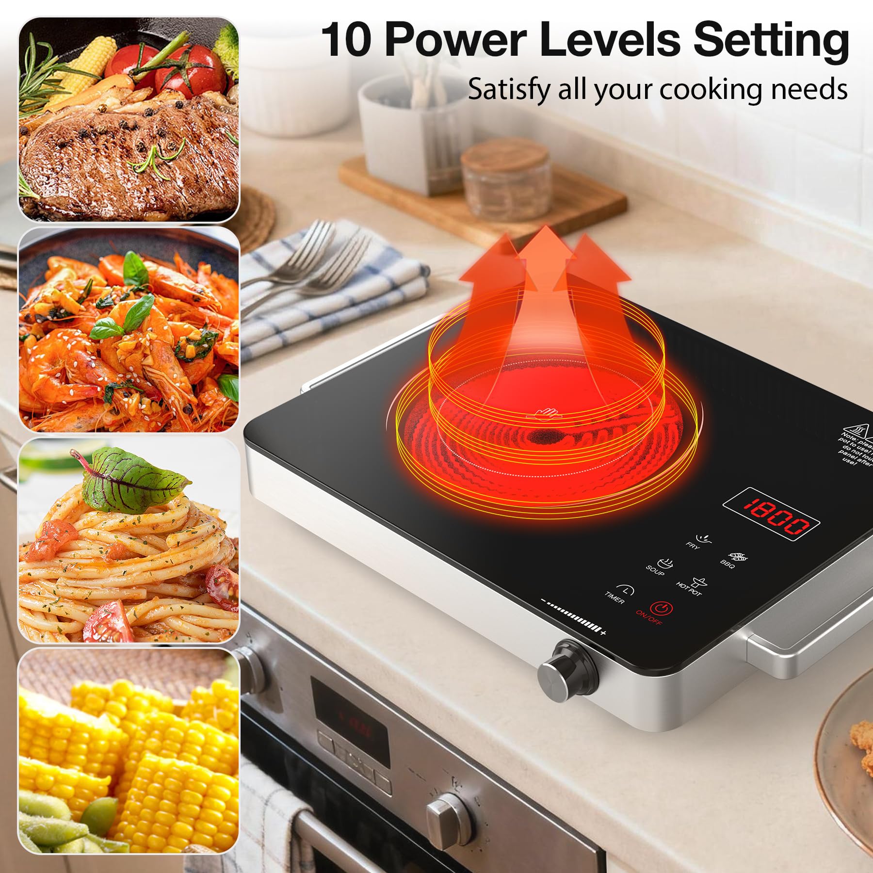 VBGK Portable Electric Cooktop, 1800W Infrared Hot Plate Countertop Burner with Handle, 110V Single Burner Electric Stove