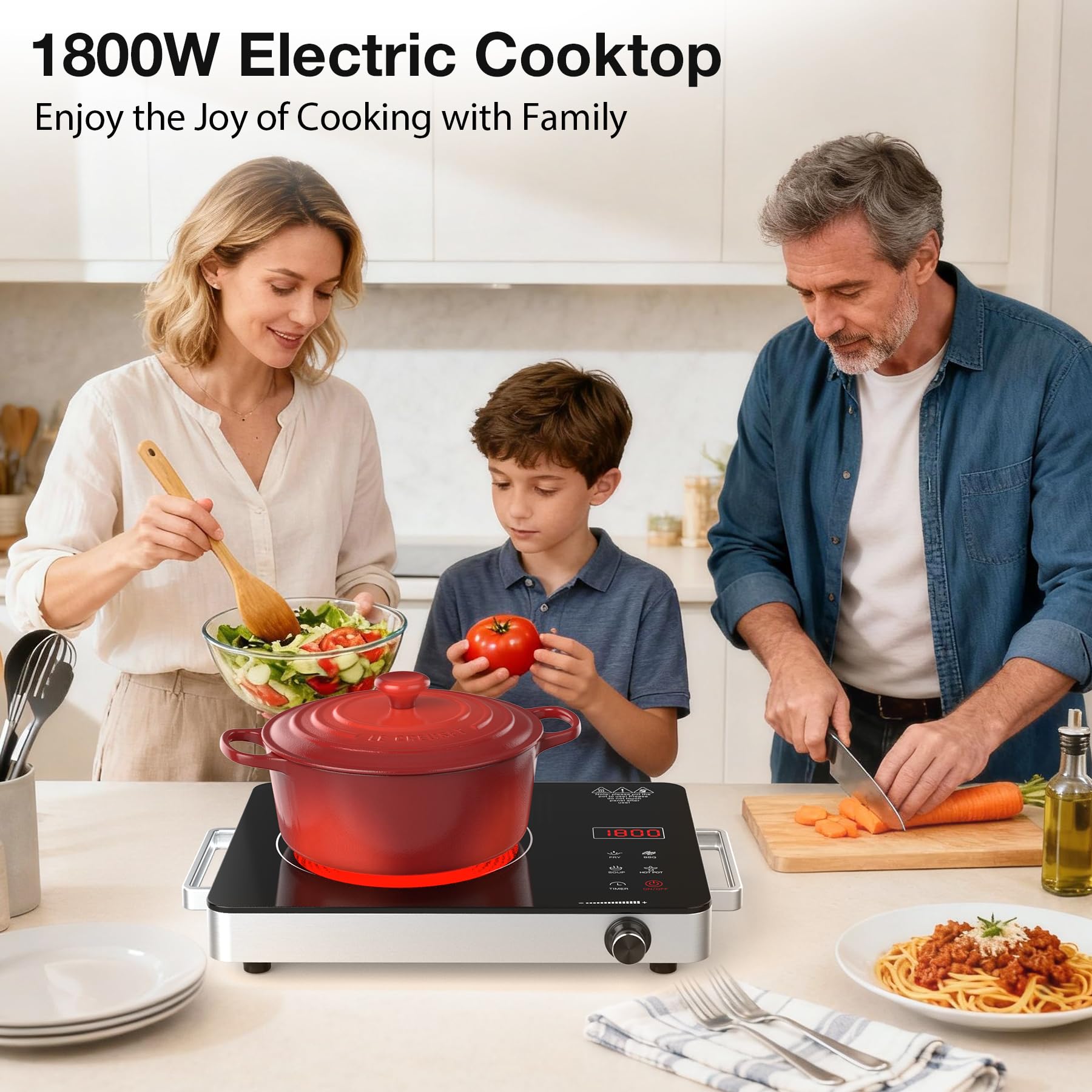 VBGK Portable Electric Cooktop, 1800W Infrared Hot Plate Countertop Burner with Handle, 110V Single Burner Electric Stove