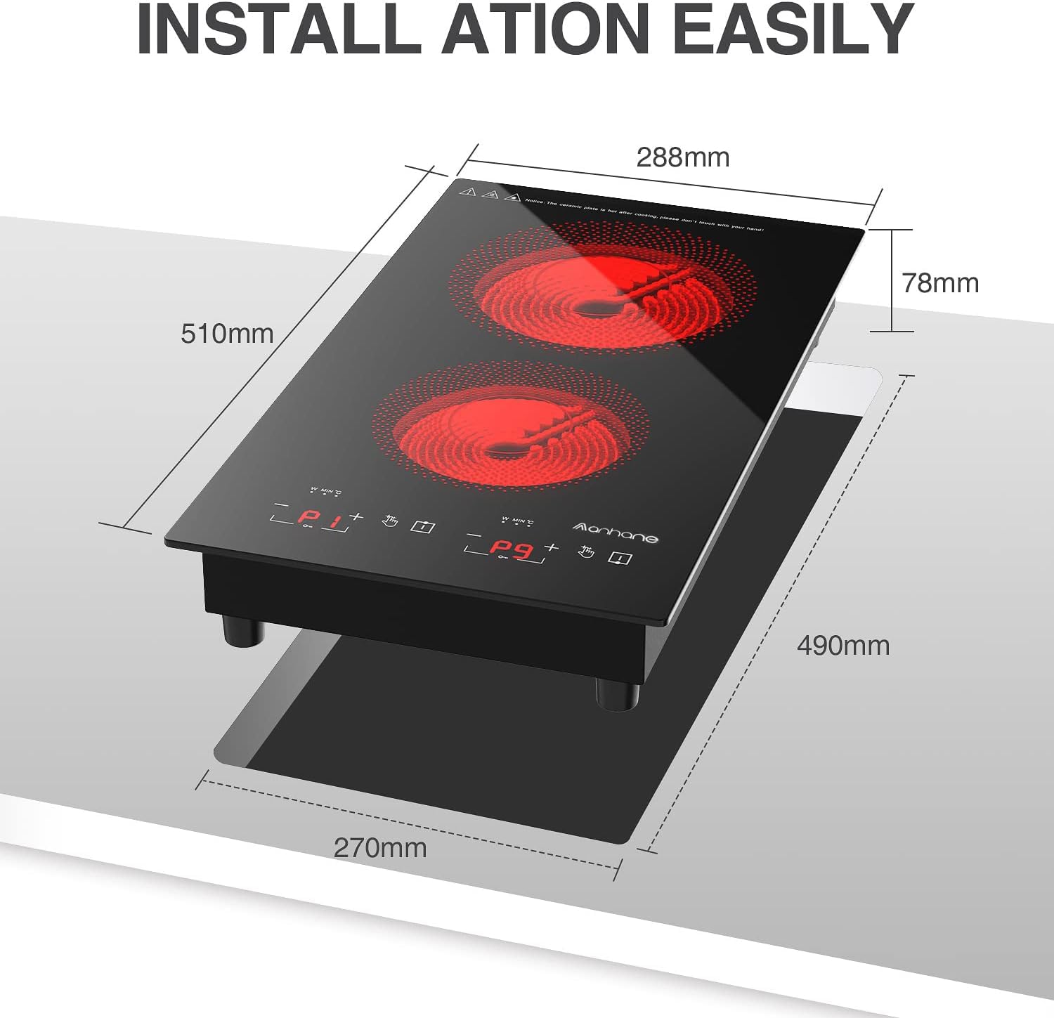 VBGK 12 Inch Portable Electric Ceramic Cooktop Two Burner Infrared Stove Top
