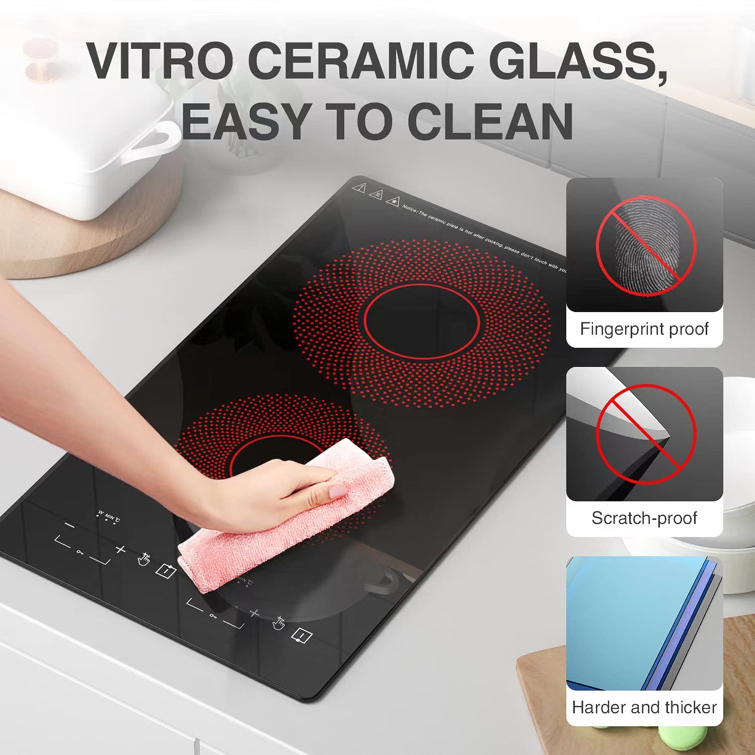 VBGK 12 Inch Portable Electric Ceramic Cooktop Two Burner Infrared Stove Top