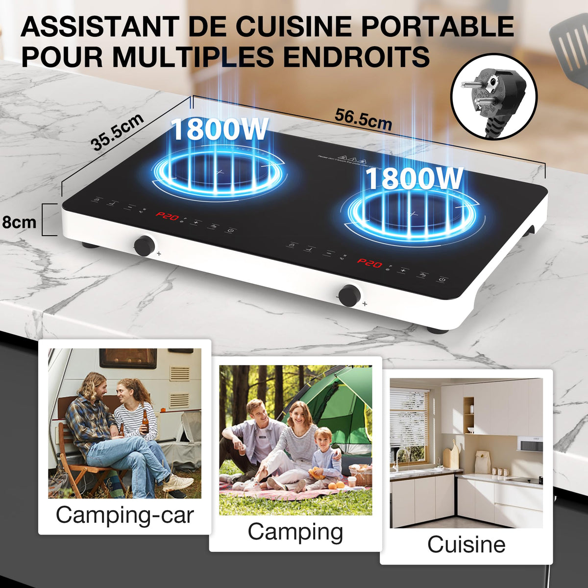 VBGK Ceramic Glass Electric Hot Plate with Control Knob, 20 Power Levels, 240-Minute Timer and Child Lock