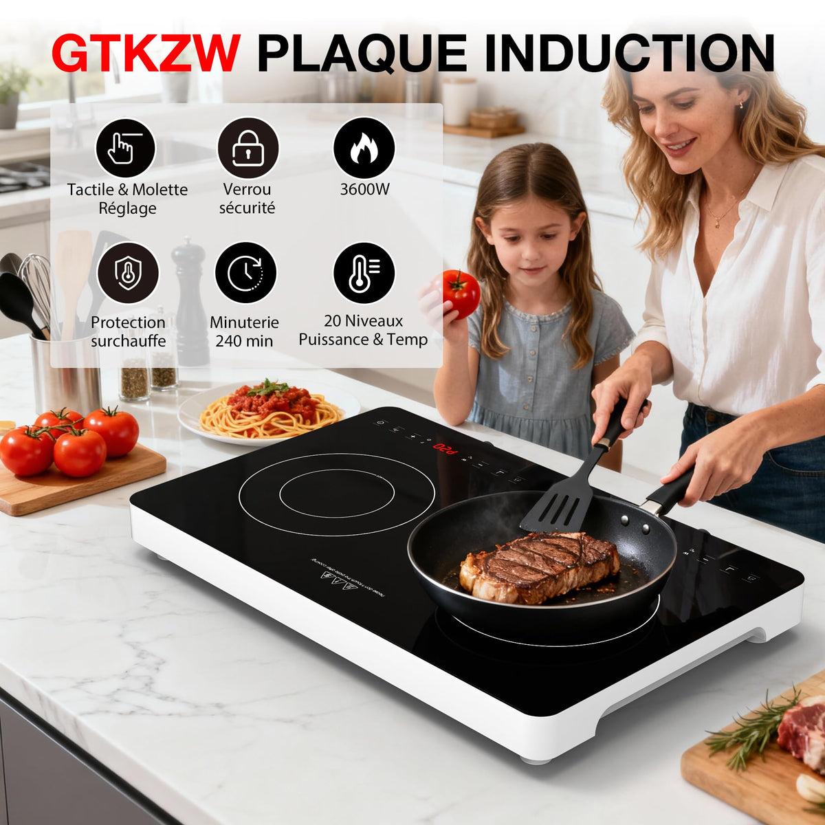 VBGK Ceramic Glass Electric Hot Plate with Control Knob, 20 Power Levels, 240-Minute Timer and Child Lock
