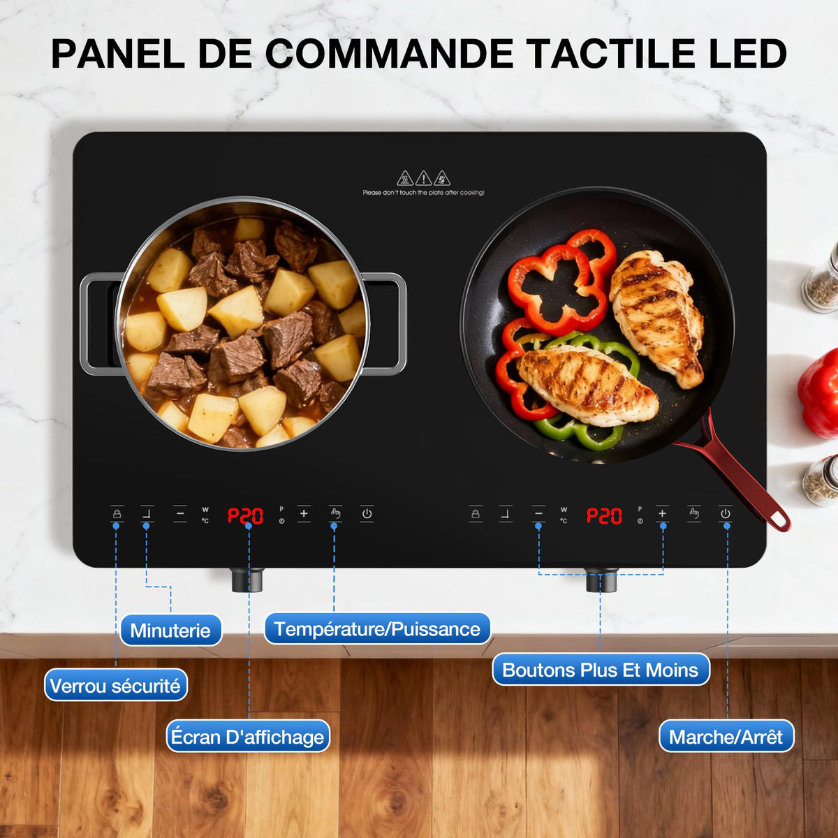 VBGK Ceramic Glass Electric Hot Plate with Control Knob, 20 Power Levels, 240-Minute Timer and Child Lock