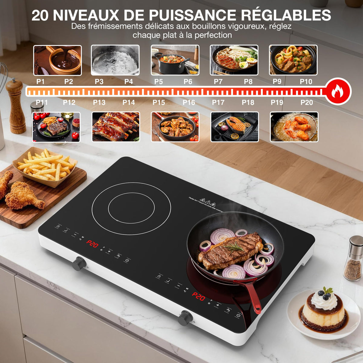 VBGK Ceramic Glass Electric Hot Plate with Control Knob, 20 Power Levels, 240-Minute Timer and Child Lock