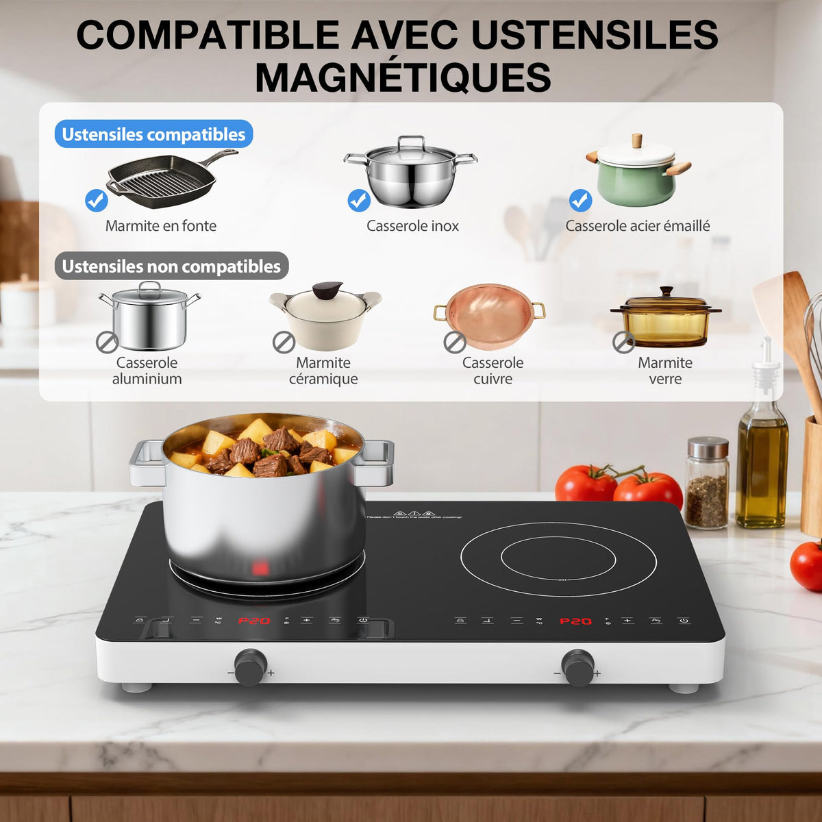 VBGK Ceramic Glass Electric Hot Plate with Control Knob, 20 Power Levels, 240-Minute Timer and Child Lock