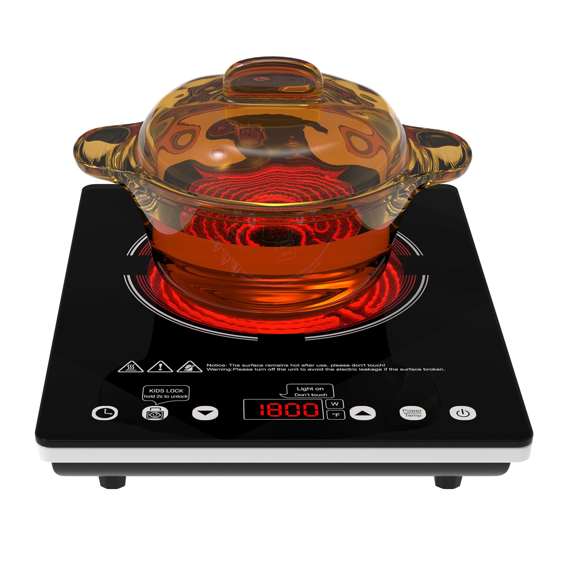 VBGK Single Burner Electric Cooktop, 1800W Portable Countertop Burner Ceramic Glass Hot Plate