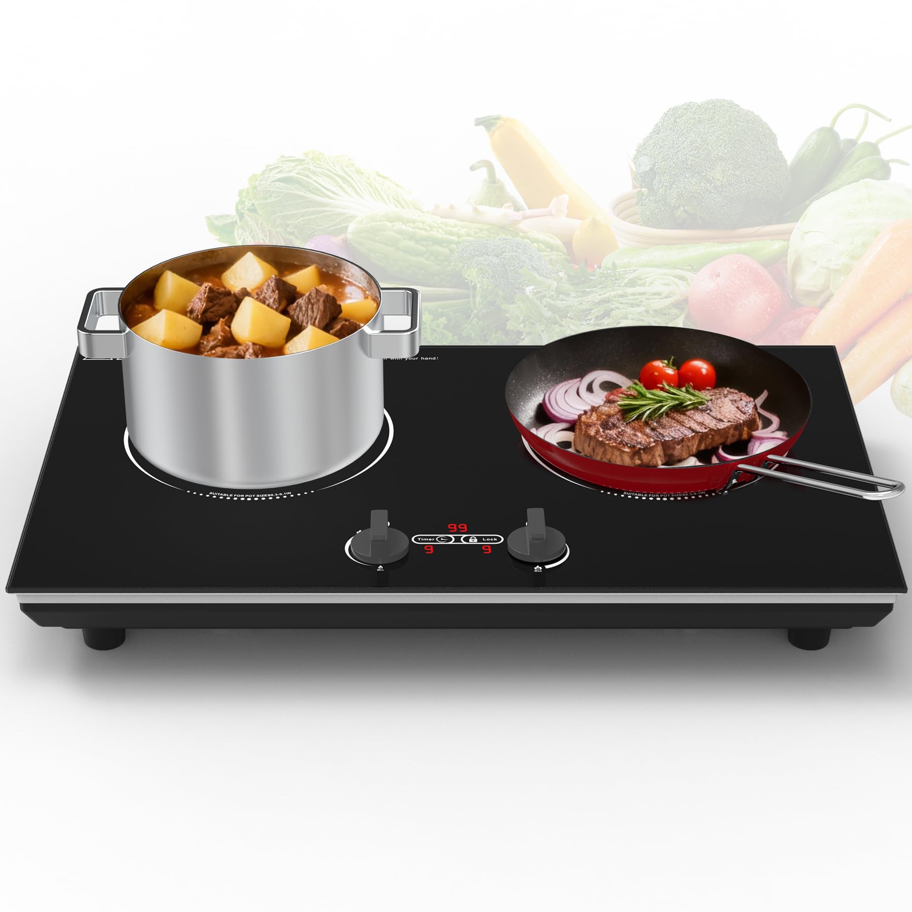 VBGK Induction Cooktop,110V 4000W Countertop Burners Electric Stove,2 Burner Induction Cooktop