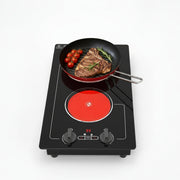 VBGK Piano cottura in vetroceramica elettrico a 2 fuochi 3000W, piastra da 12 pollici a doppia zona per cucina