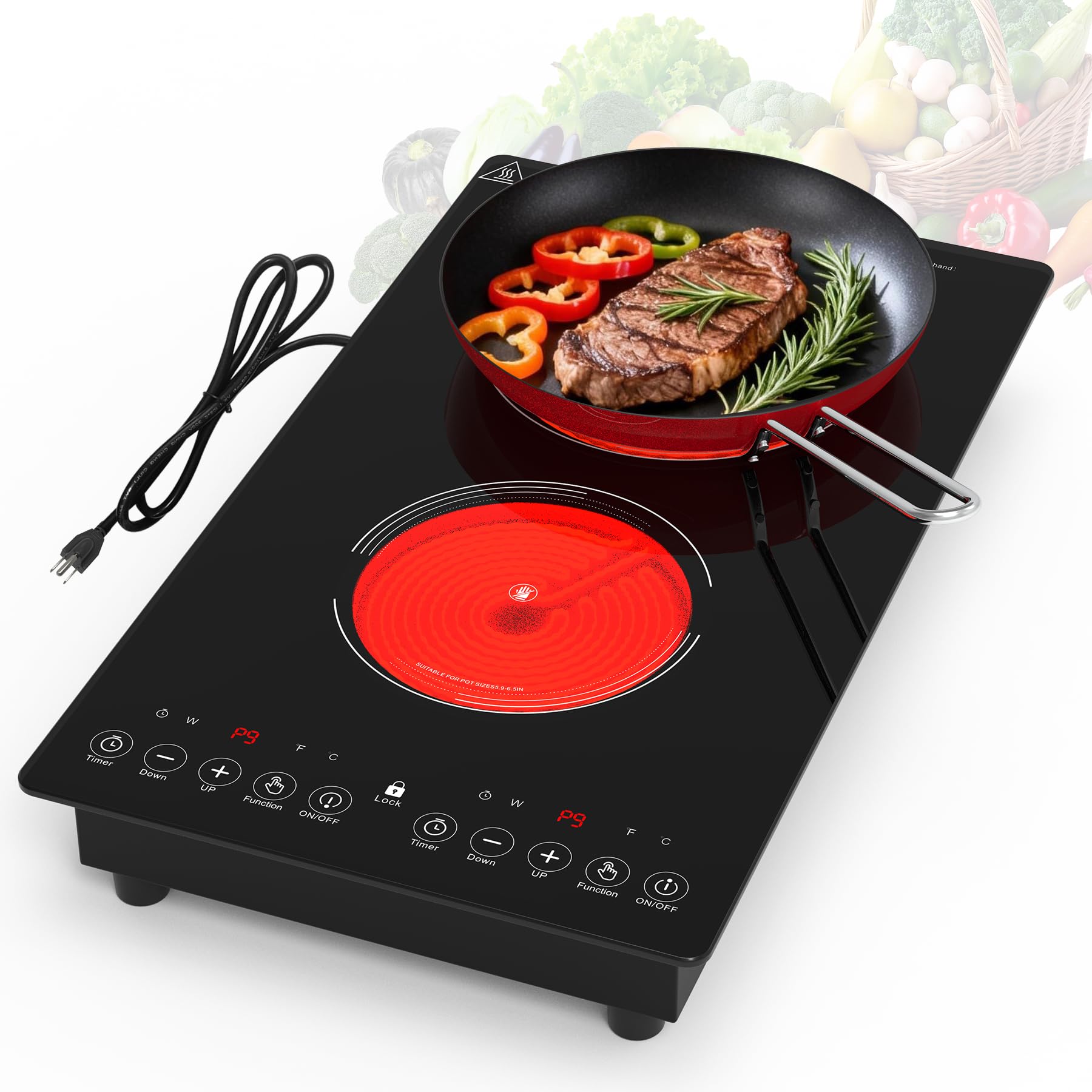 VBGK Electric Cooktop,110V 2100W Electric Stove Top,12 Inch 2 burner cooktop
