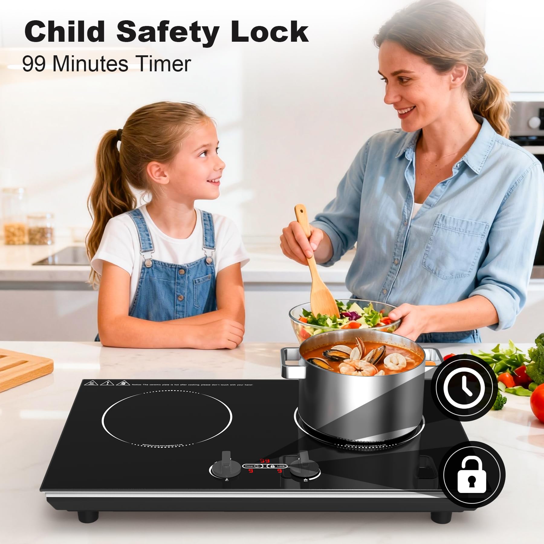 VBGK Induction Cooktop,110V 4000W Countertop Burners Electric Stove,2 Burner Induction Cooktop