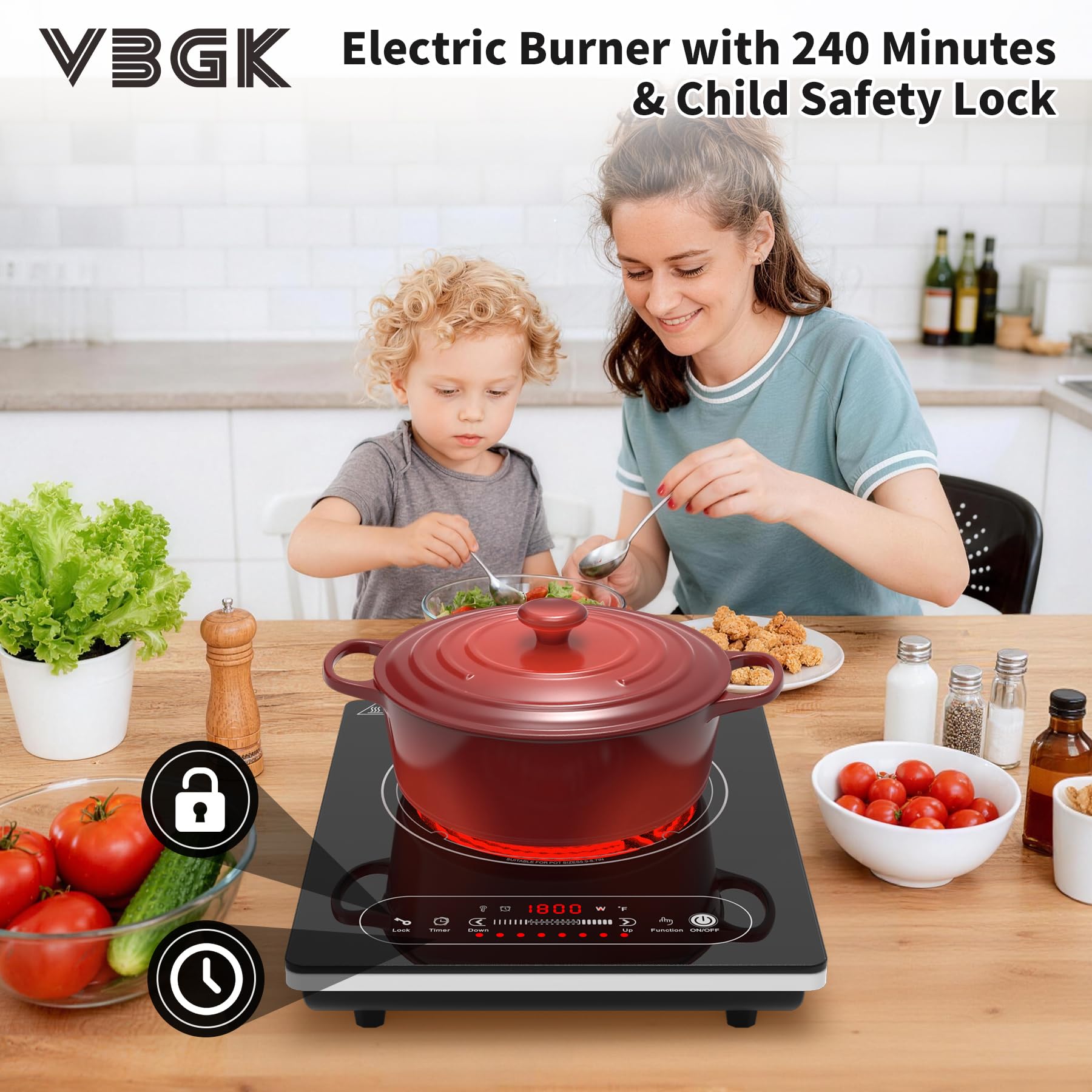 VBGK Single Burner Electric Cooktop,110V 1800W Electric Stove Top ,Portable Single Burner Cooktop