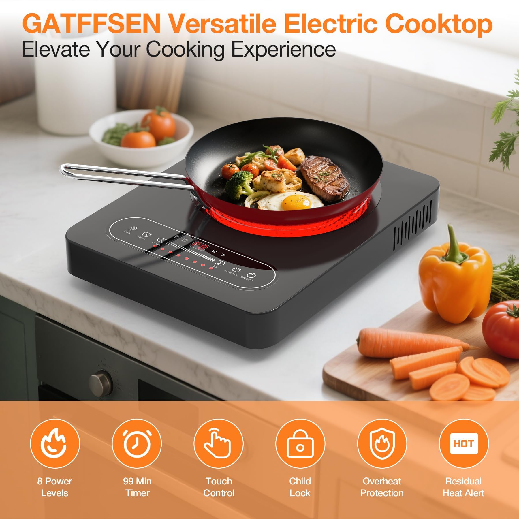 VBGK Electric Cooktop, 1800W Portable Single Burner Electric Stove 110V Infrared Hot Plate