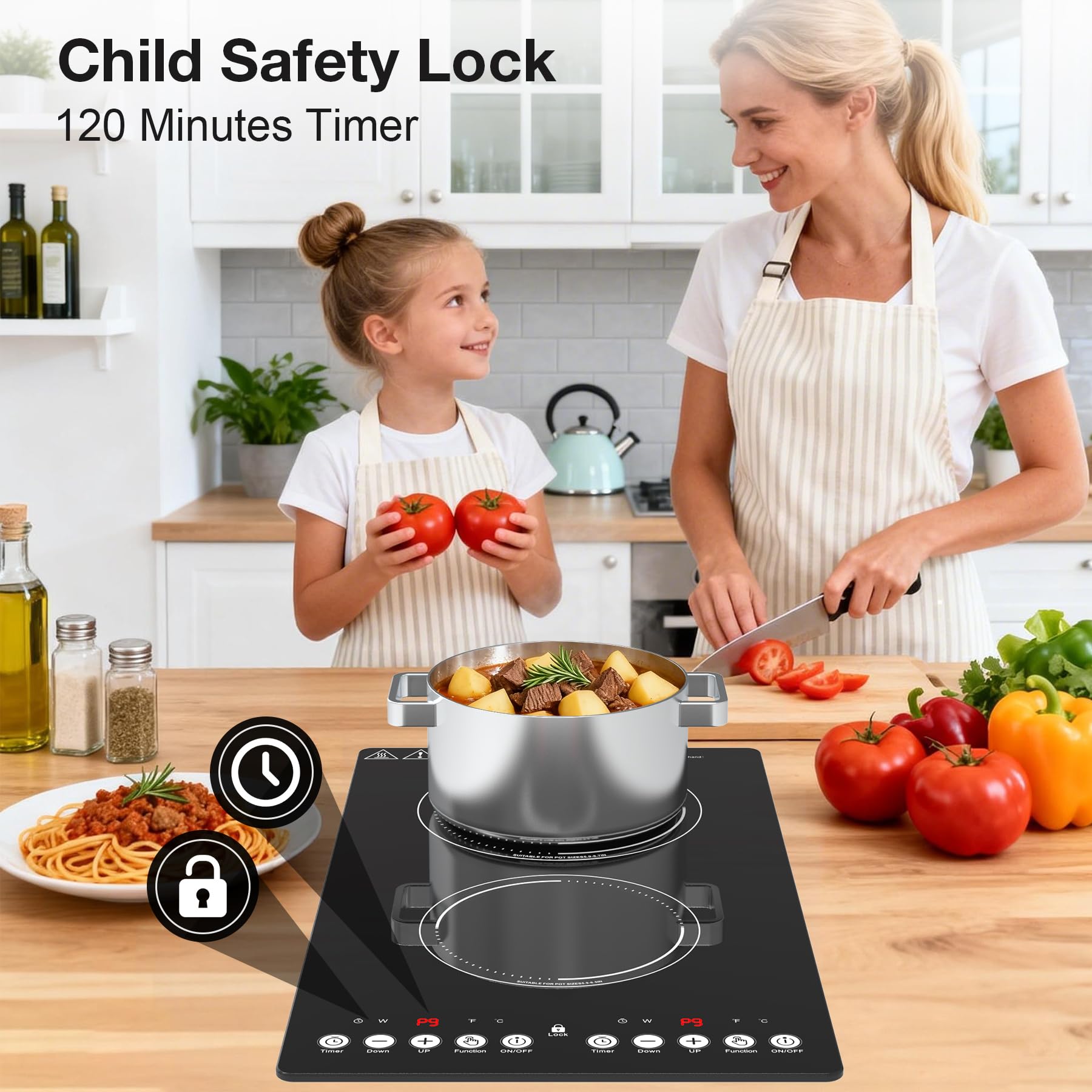 VBGK induction cooktop,110V 2300W countertop hot plate,12 Inch doubledouble burner hot plate