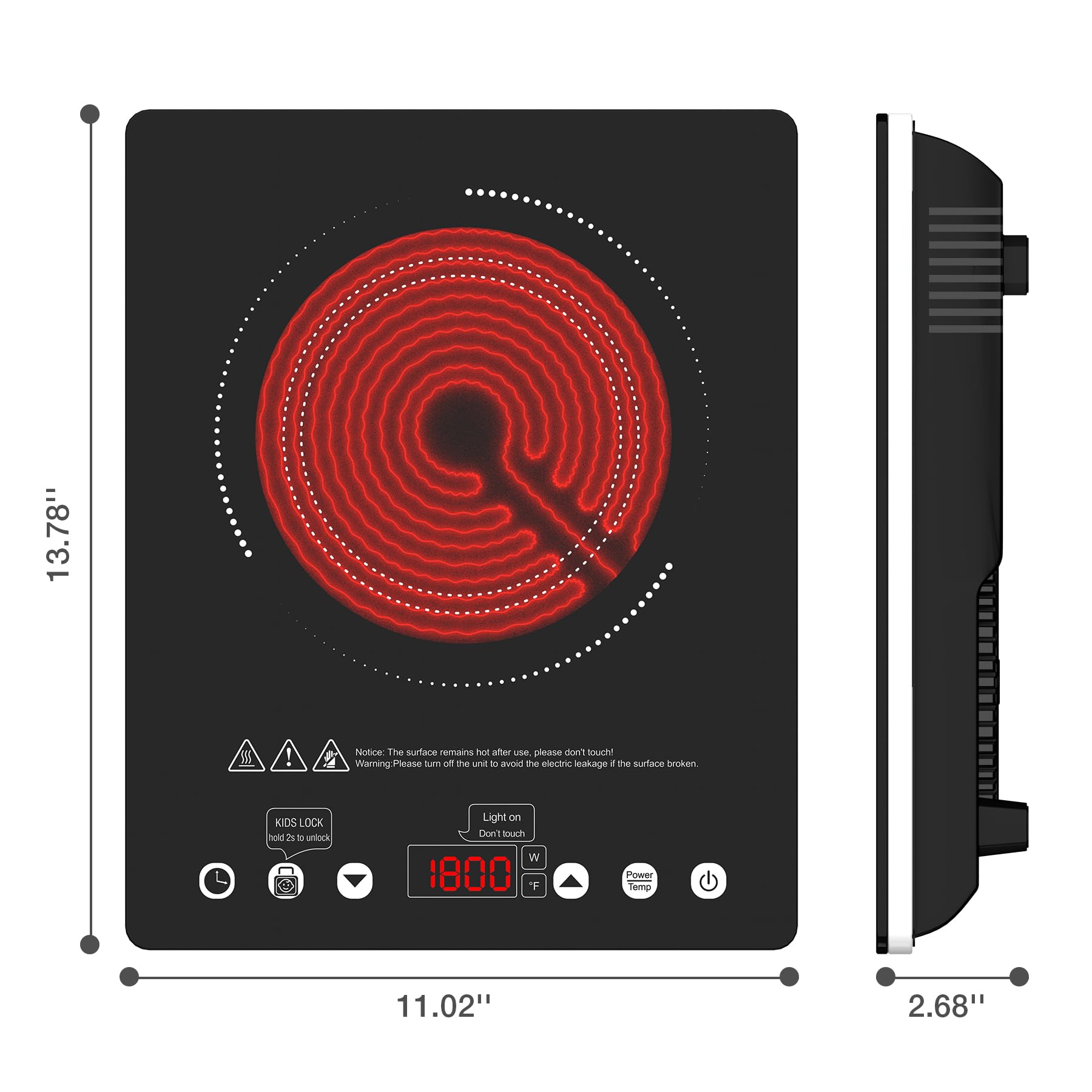 VBGK 1800W Portable Infrared Electric Cooktop, Single Burner Ceramic Hot Plate 110V Countertop Stove