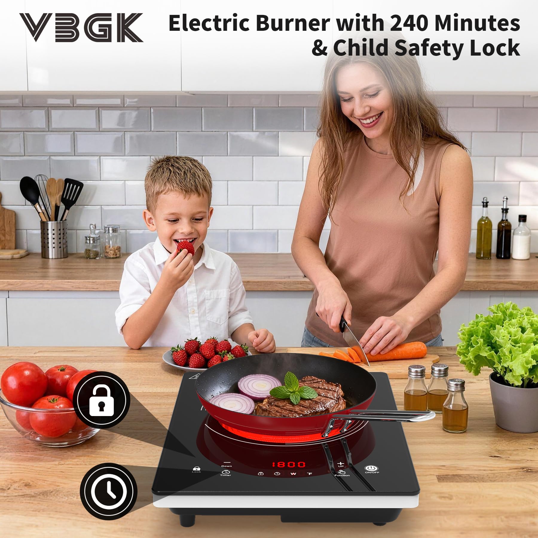 VBGK Single Burner Electric Cooktop,110V 1800W Electric Stove Top