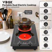 VBGK 2 Burner Electric Ceramic Cooktop, 3000W 110V Dual Burner Stove Top for Kitchen