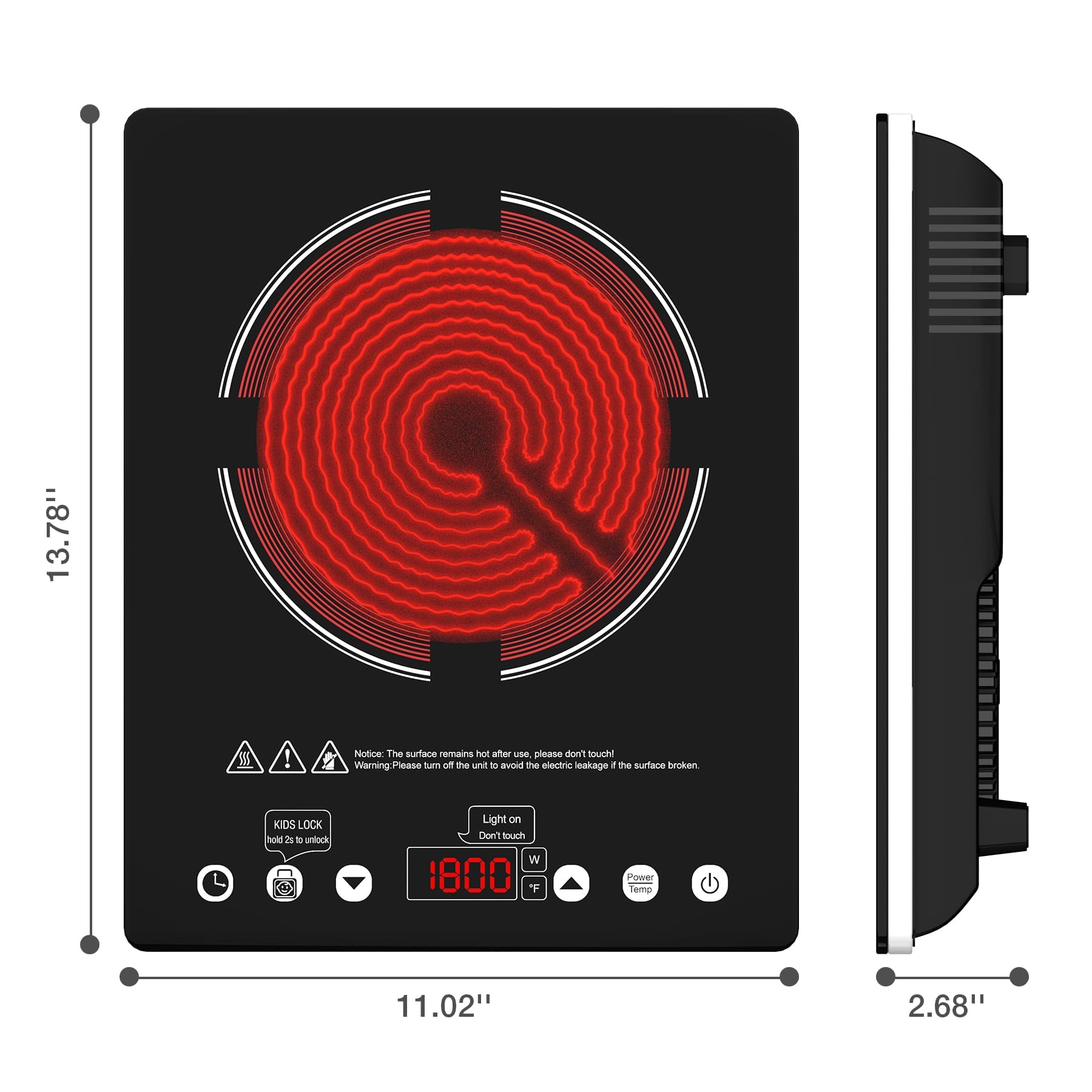 VBGK Single Burner Electric Cooktop, 1800W Portable Countertop Burner Ceramic Glass Hot Plate
