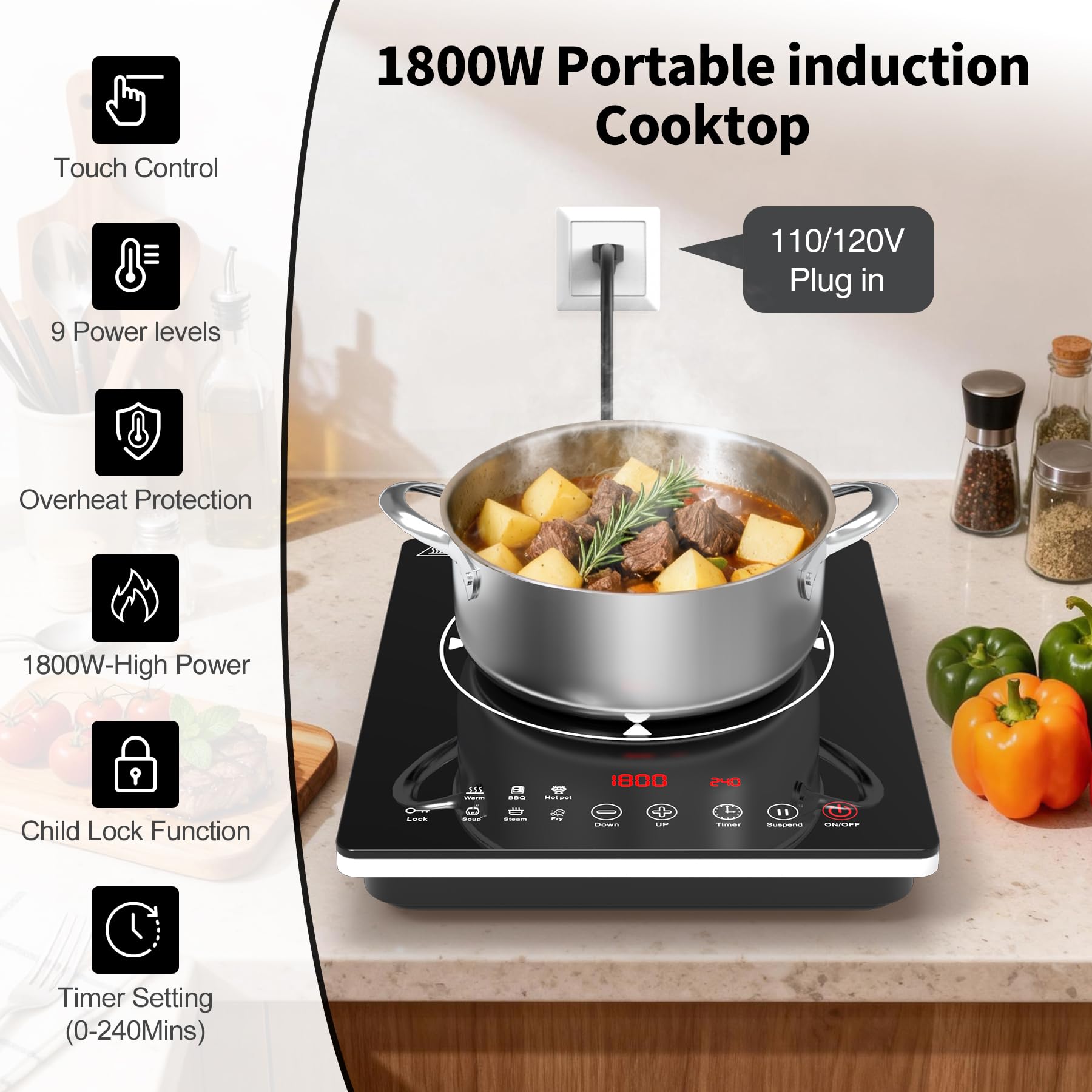 VBGK Single Burner Induction Cooktop,Hot Plate Portable induction Cooktop