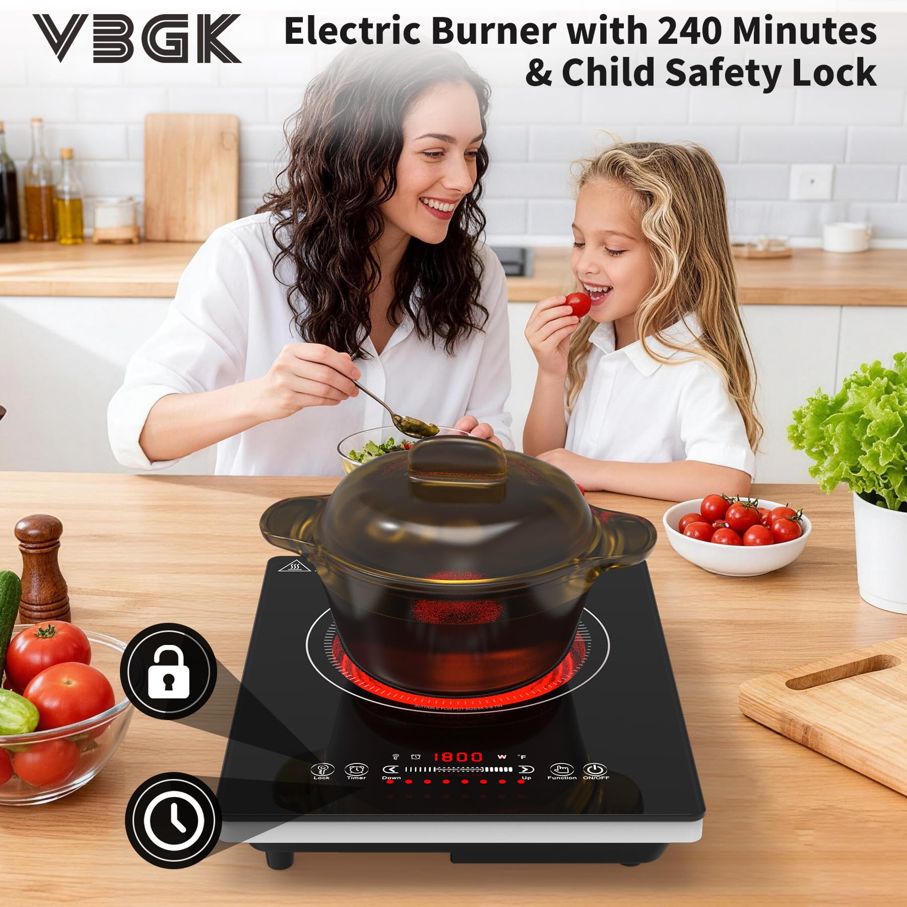 VBGK Single Burner Electric Cooktop,110V 1800W Electric Stove, portable cooktop