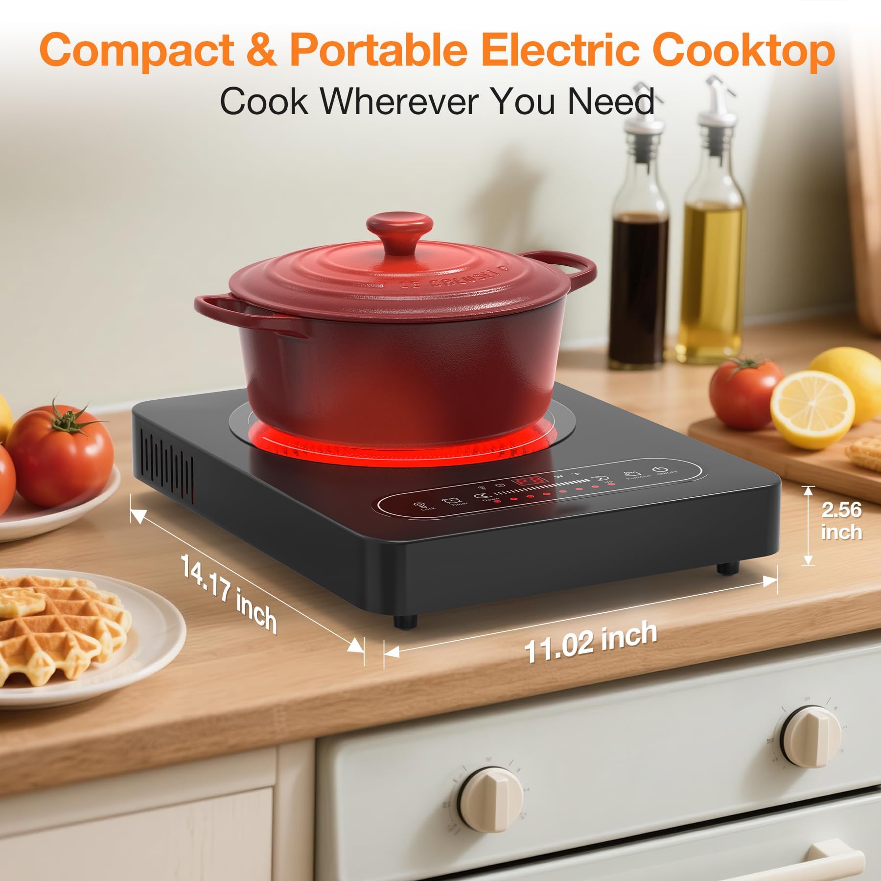 VBGK Electric Cooktop, 1800W Portable Single Burner Electric Stove 110V Infrared Hot Plate