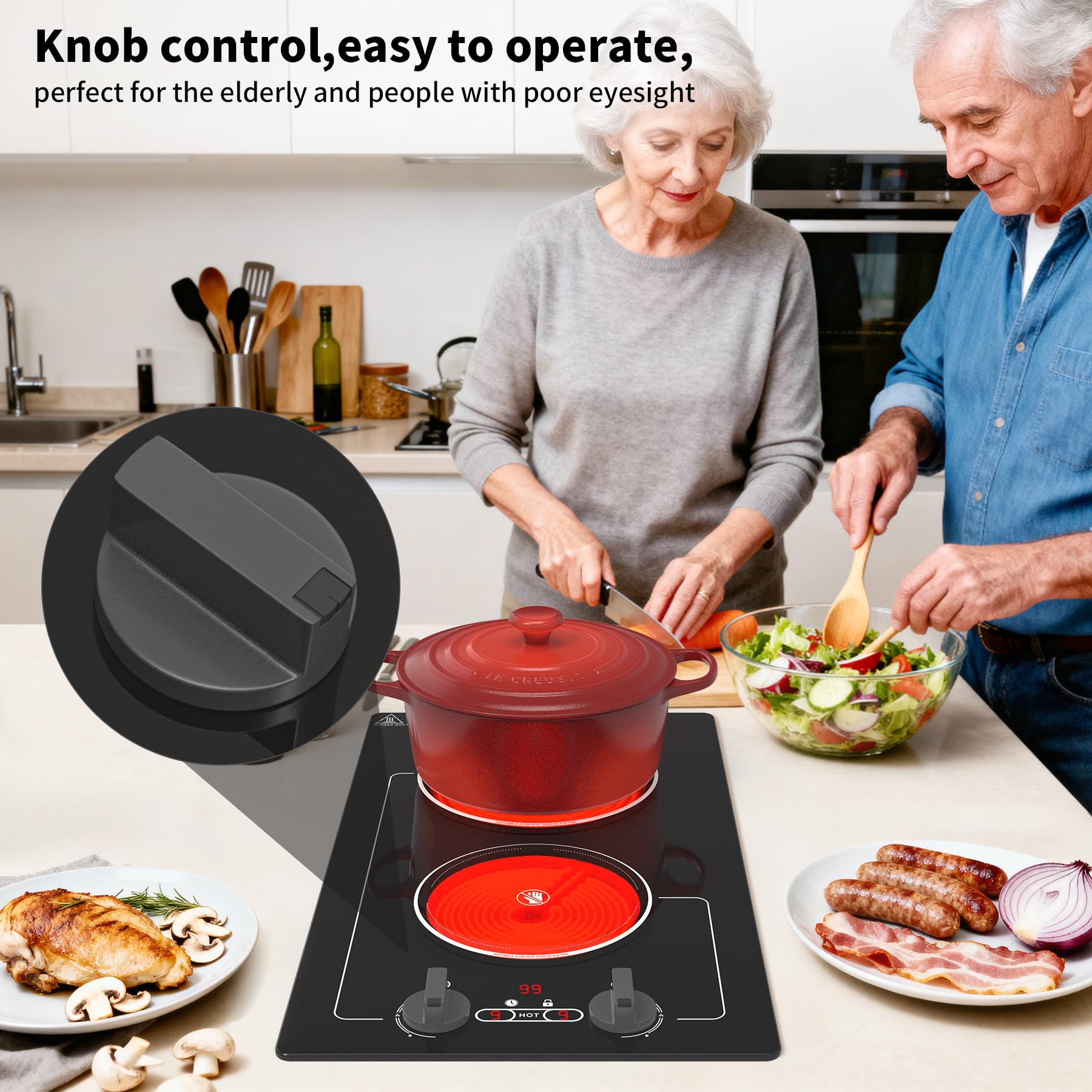 VBGK 2 Burner Electric Ceramic Cooktop, 3000W 110V Dual Burner Stove Top for Kitchen