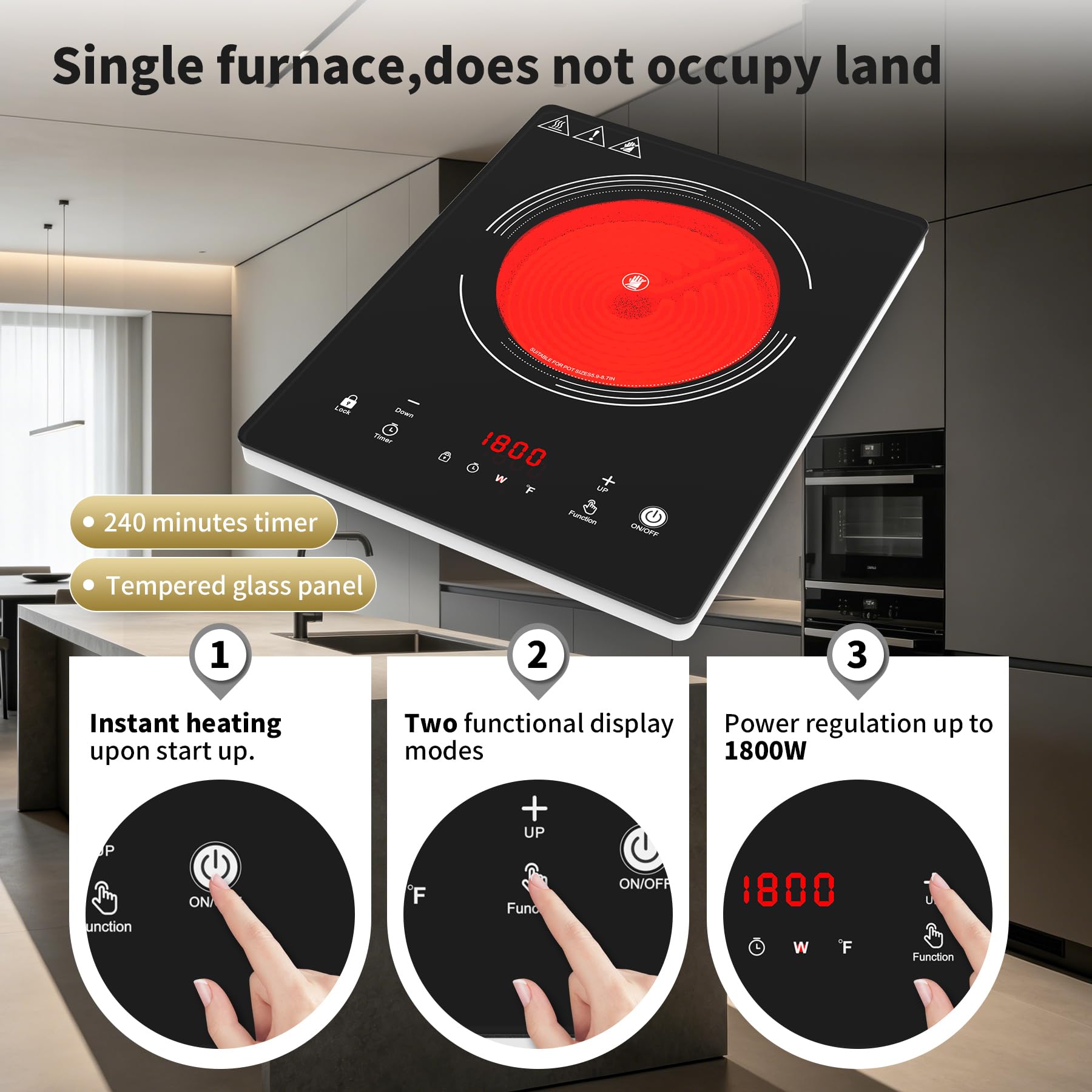 VBGK Single Burner Electric Cooktop,110V 1800W Electric Stove Top