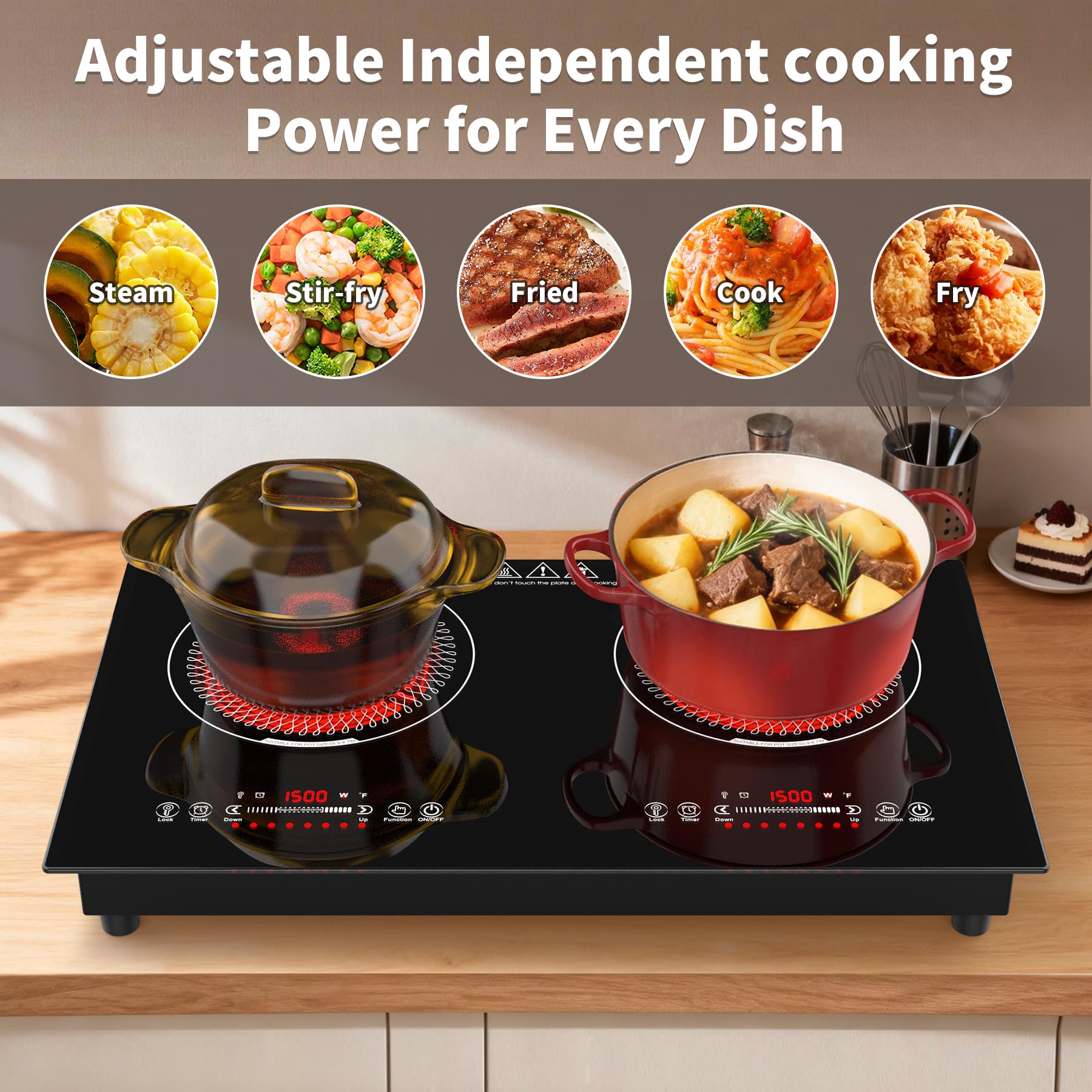 VBGK 24 Inch Electric Cooktop,110V 3000W Electric Stove Top  ,2 Burner Cooktop with LED Touch Control