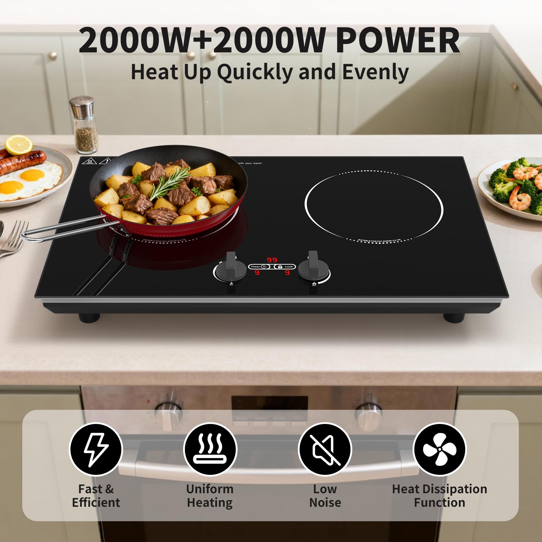 VBGK Induction Cooktop,110V 4000W Countertop Burners Electric Stove,2 Burner Induction Cooktop