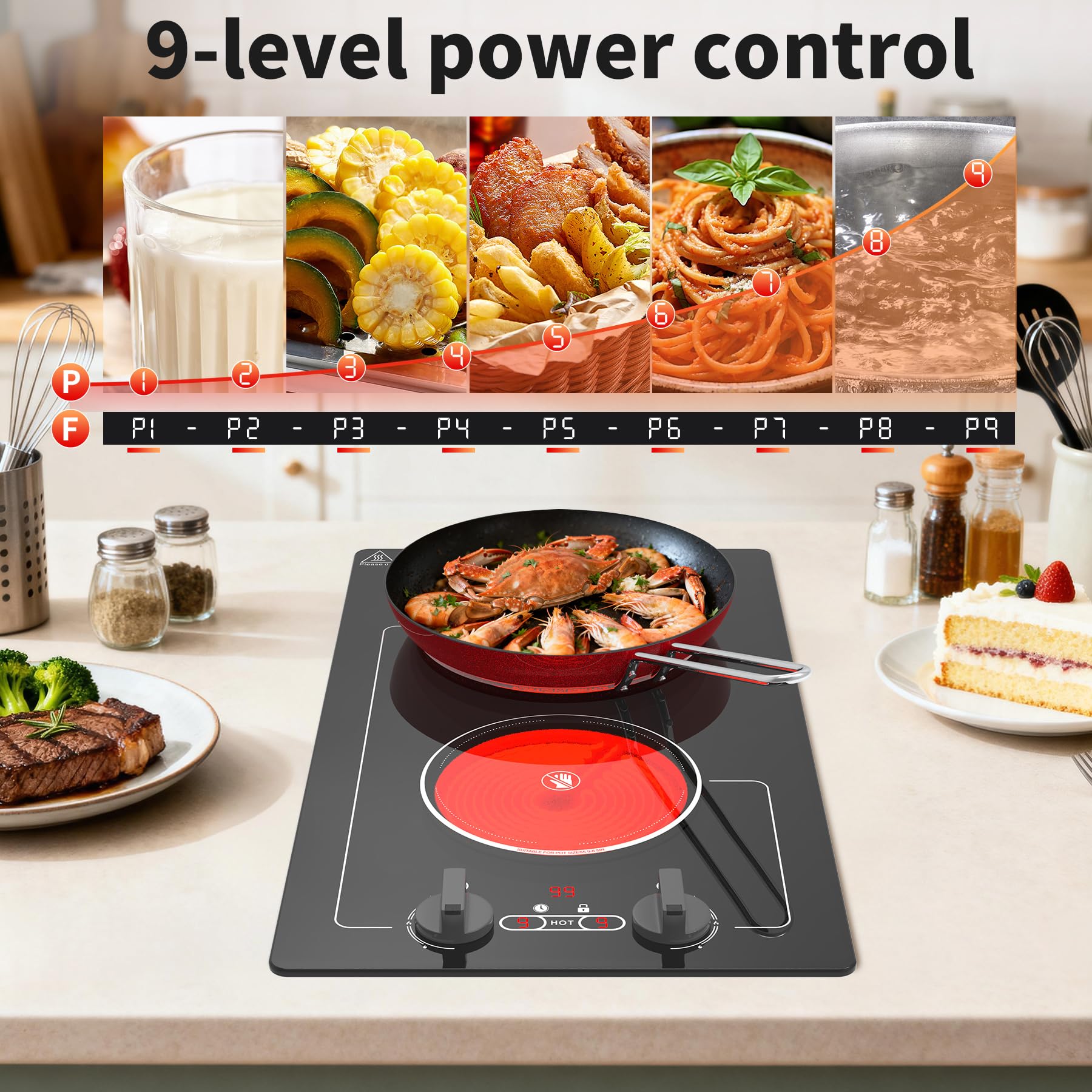 VBGK 2 Burner Electric Ceramic Cooktop, 3000W 110V Dual Burner Stove Top for Kitchen