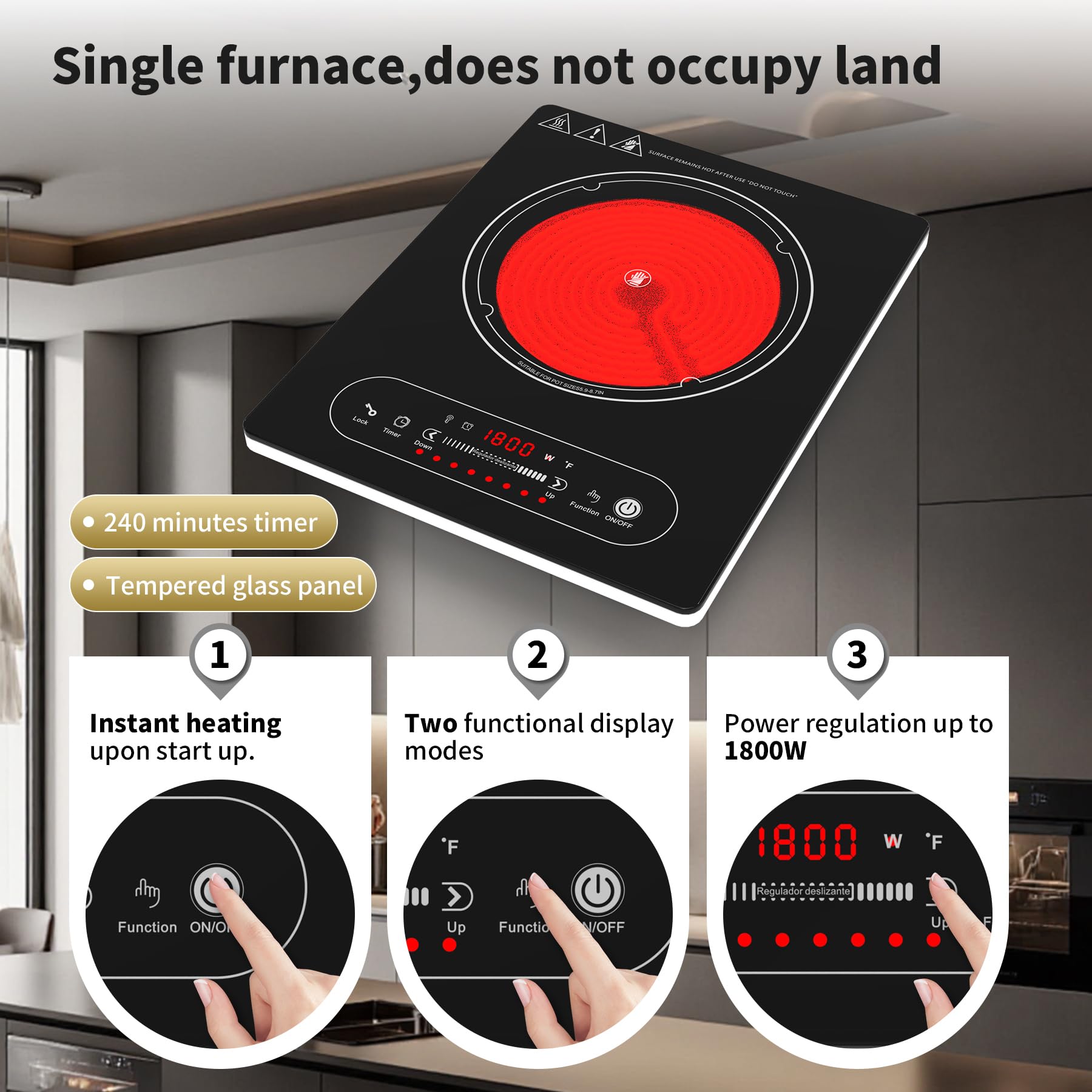 VBGK Single Burner Electric Cooktop,110V 1800W Electric Stove Top ,Portable Single Burner Cooktop