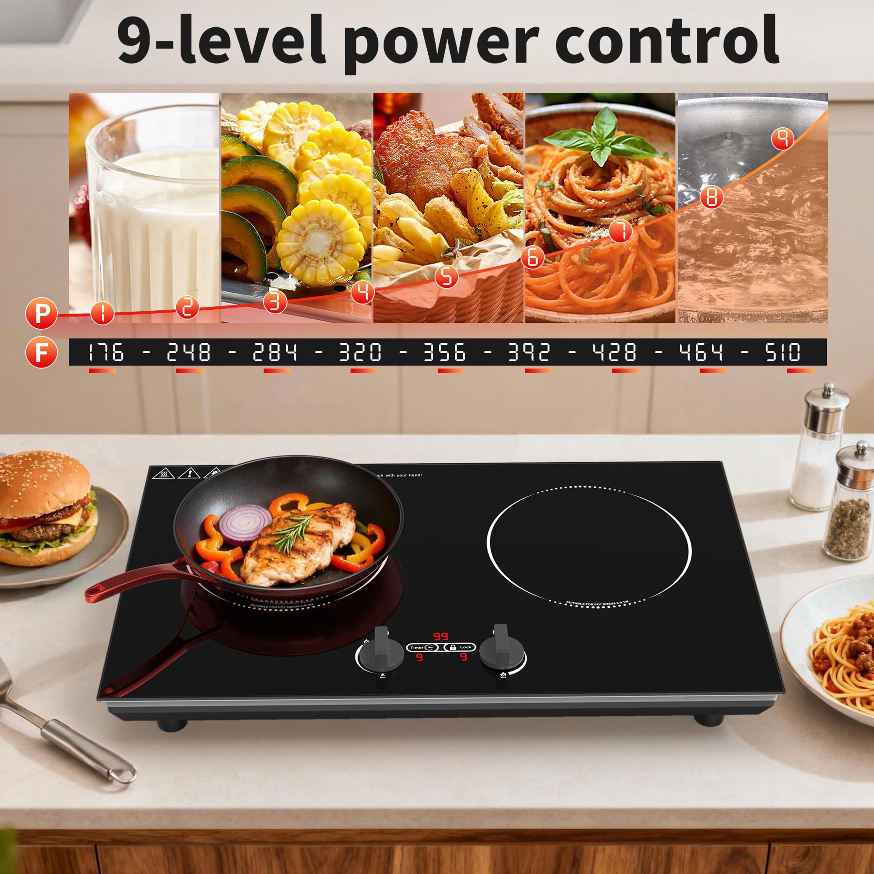 VBGK Induction Cooktop,110V 4000W Countertop Burners Electric Stove,2 Burner Induction Cooktop