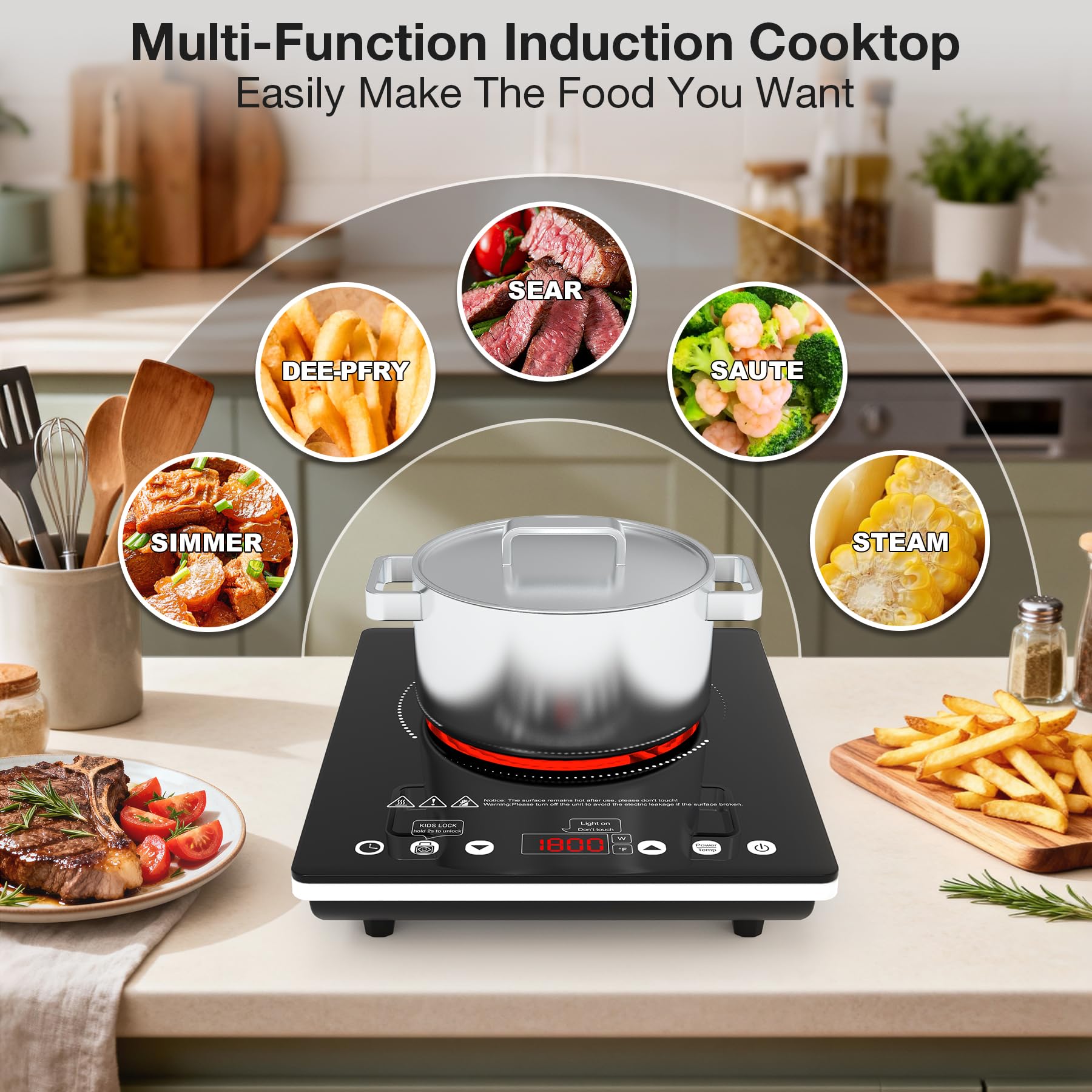 VBGK 1800W Portable Infrared Electric Cooktop, Single Burner Ceramic Hot Plate 110V Countertop Stove