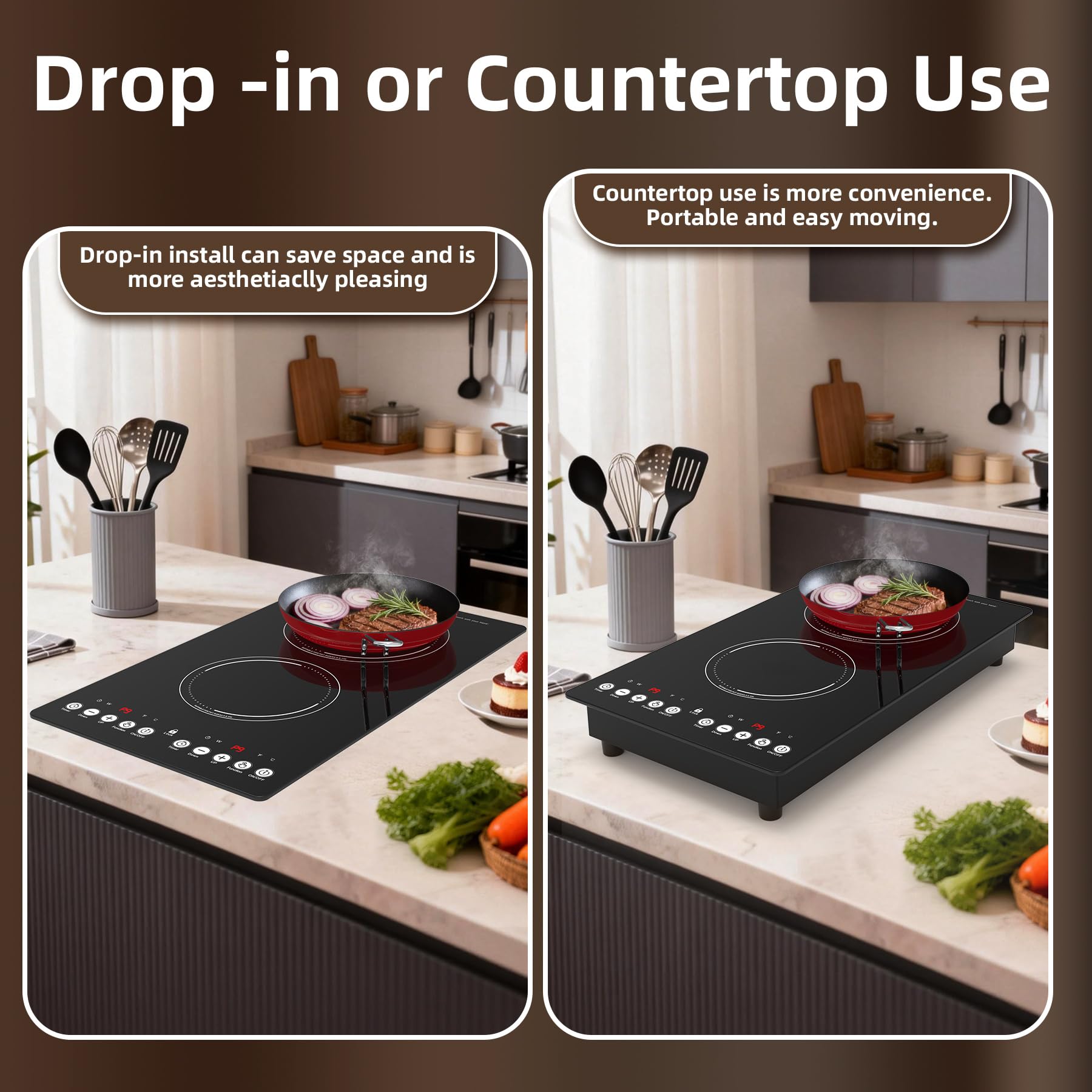 VBGK induction cooktop,110V 2300W countertop hot plate,12 Inch doubledouble burner hot plate