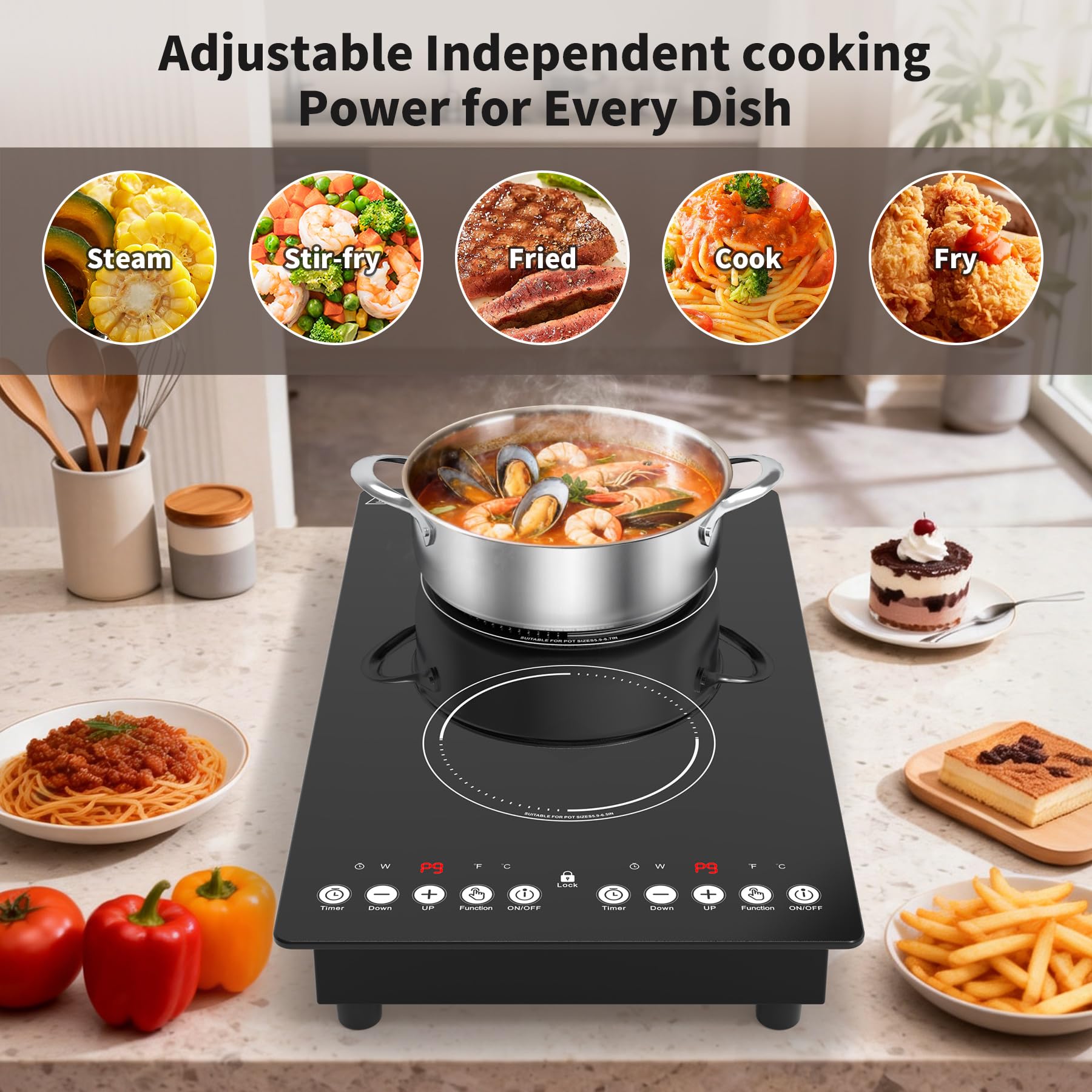 VBGK induction cooktop,110V 2300W countertop hot plate,12 Inch doubledouble burner hot plate