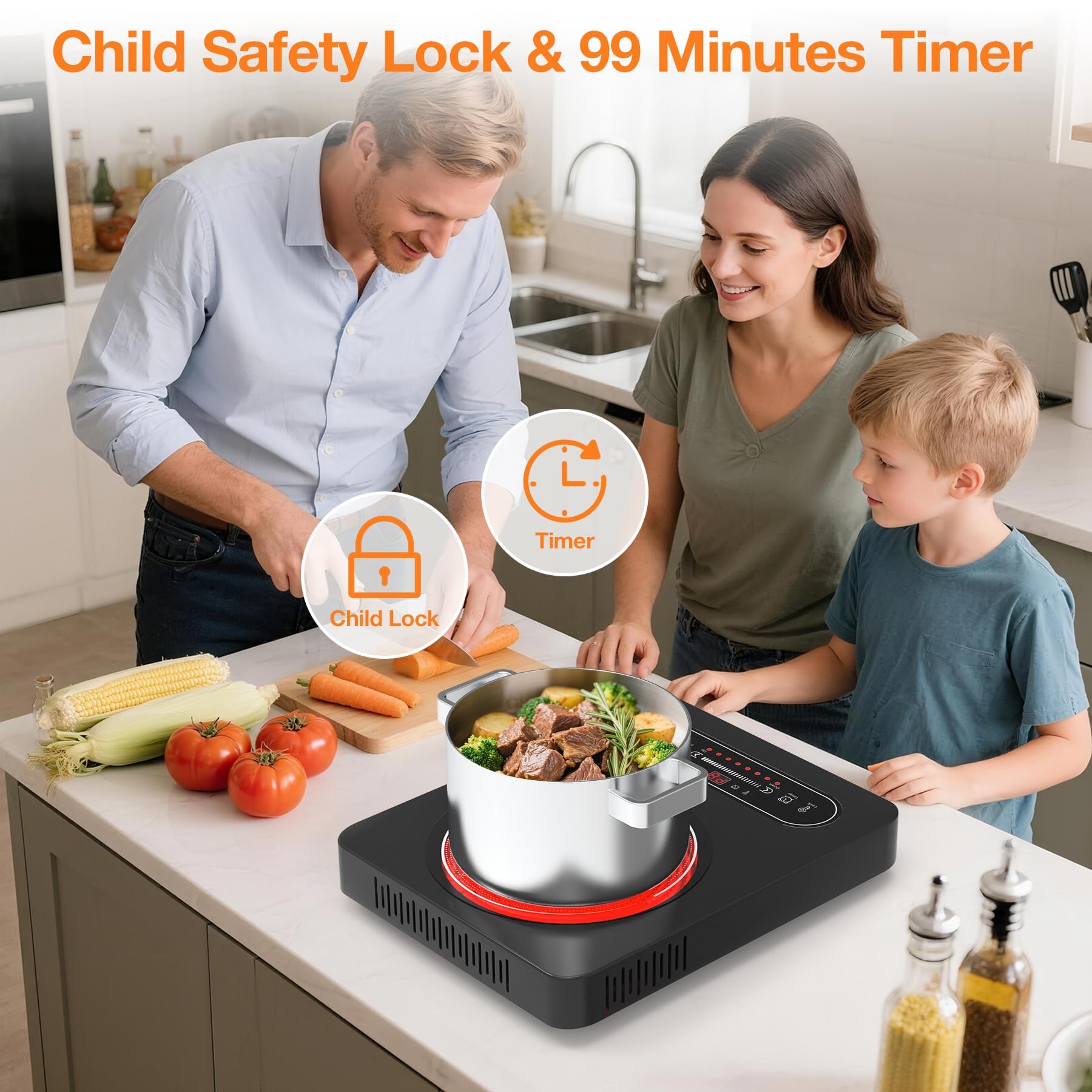 VBGK Electric Cooktop, 1800W Portable Single Burner Electric Stove 110V Infrared Hot Plate