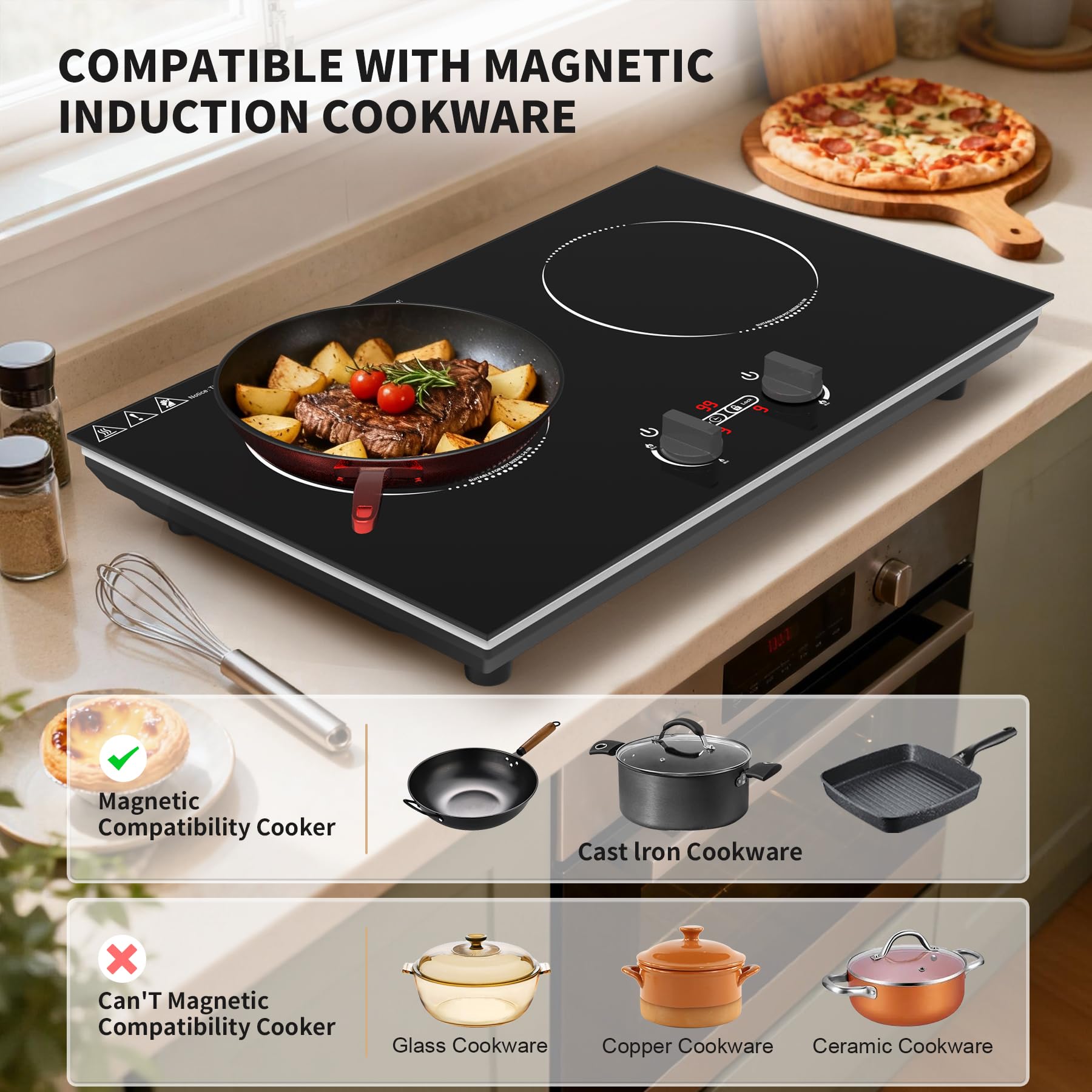 VBGK Induction Cooktop,110V 4000W Countertop Burners Electric Stove,2 Burner Induction Cooktop