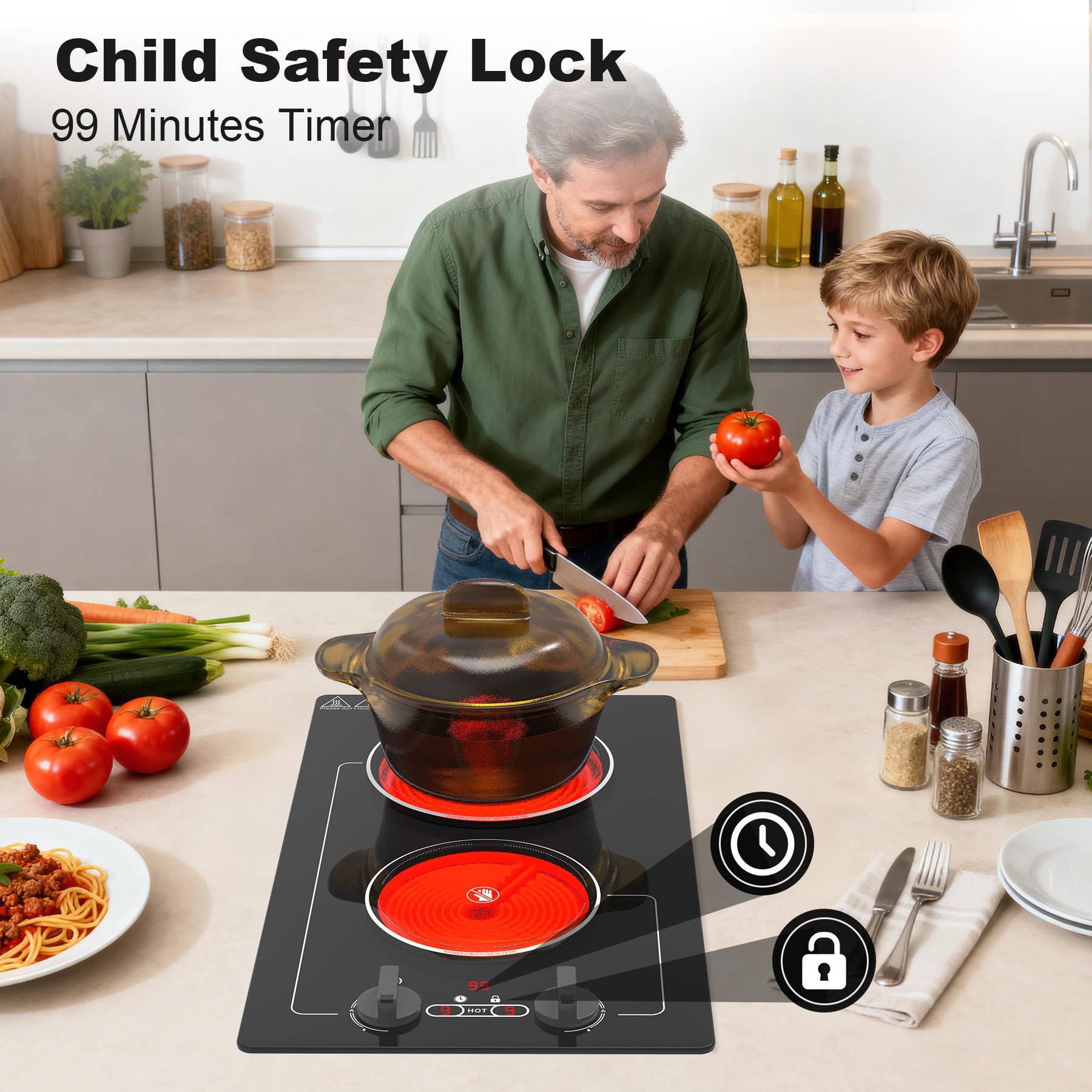 VBGK 2 Burner Electric Ceramic Cooktop, 3000W 110V Dual Burner Stove Top for Kitchen