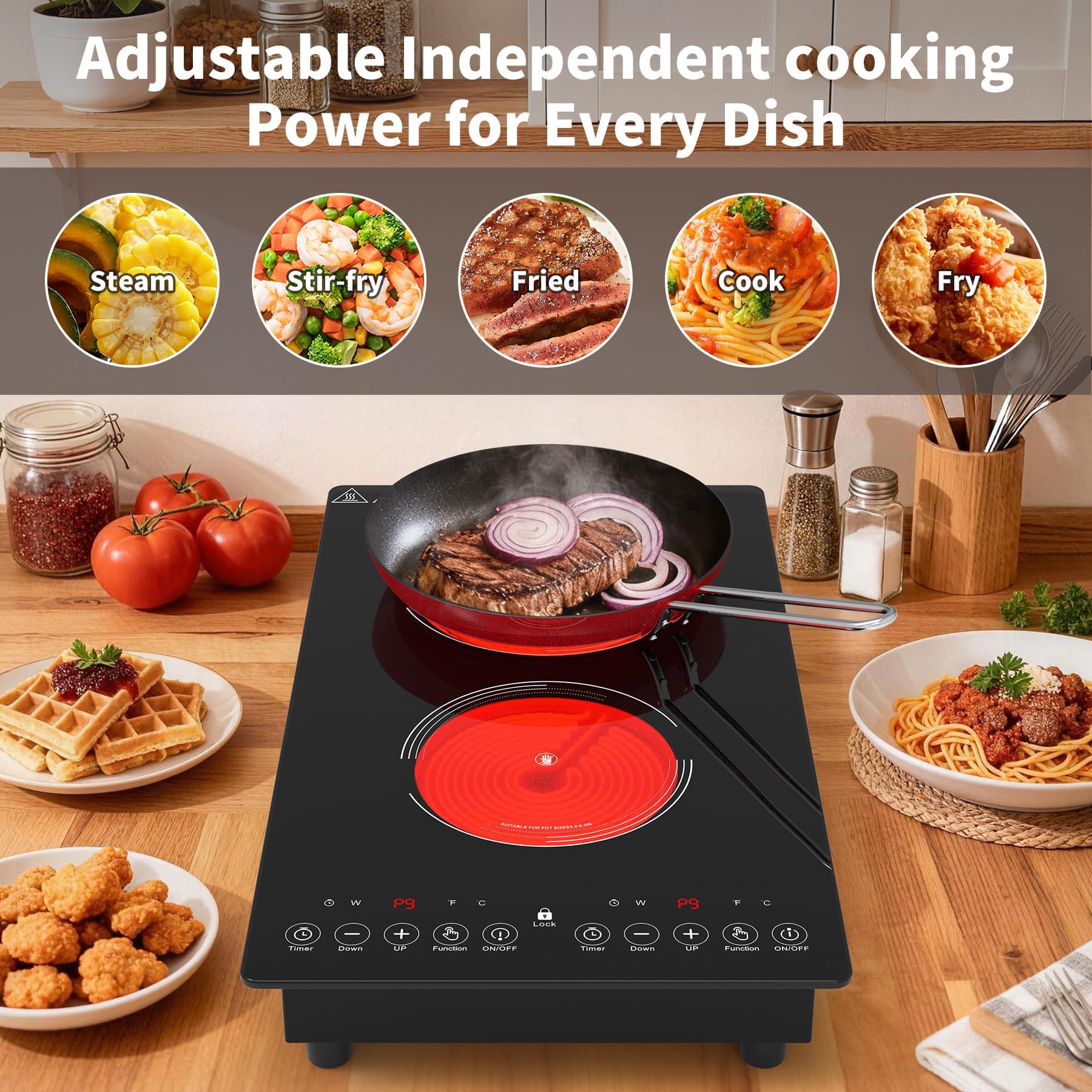 VBGK Electric Cooktop,110V 2100W Electric Stove Top,12 Inch 2 burner cooktop