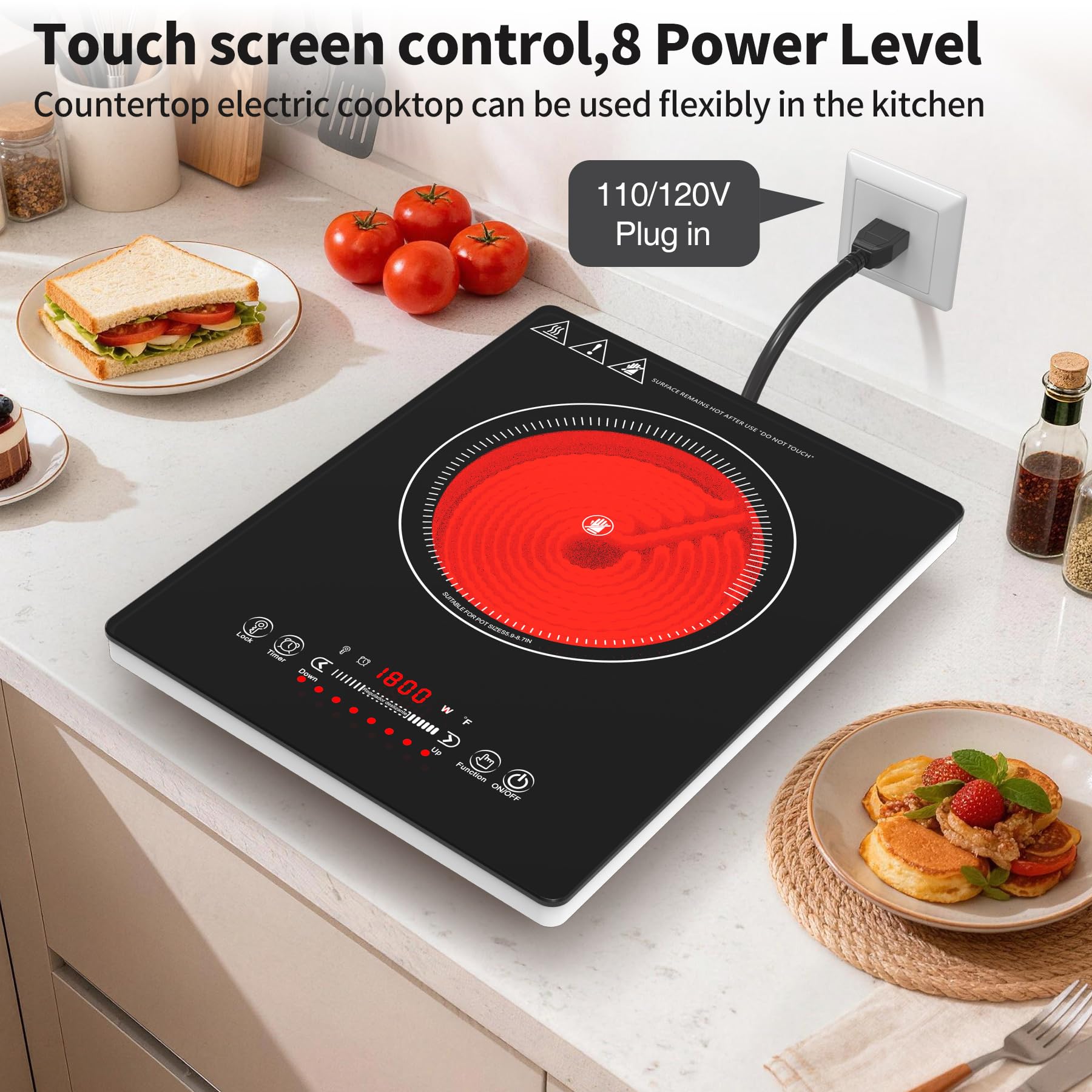 VBGK Single Burner Electric Cooktop,110V 1800W Electric Stove, portable cooktop