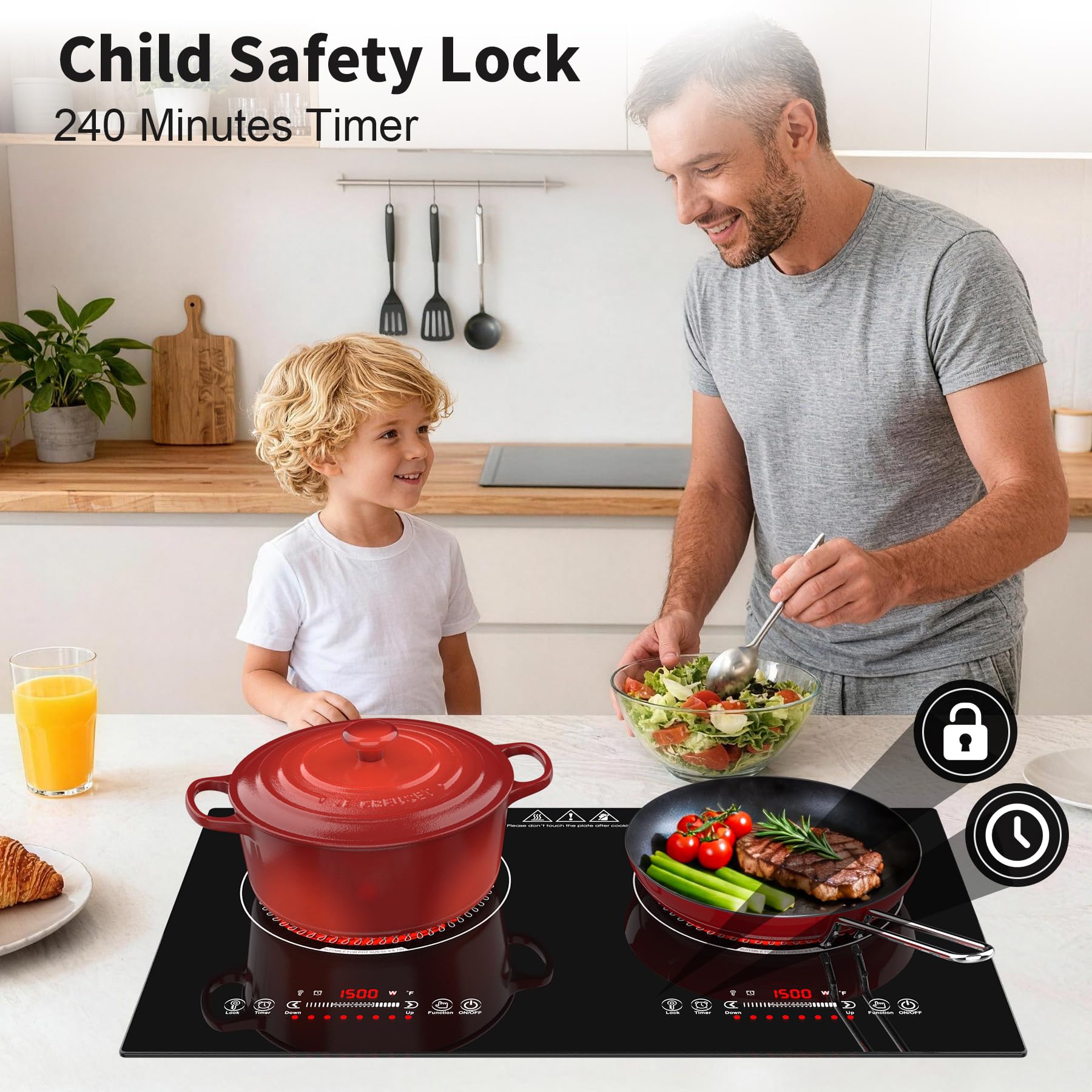 VBGK 24 Inch Electric Cooktop,110V 3000W Electric Stove Top  ,2 Burner Cooktop with LED Touch Control