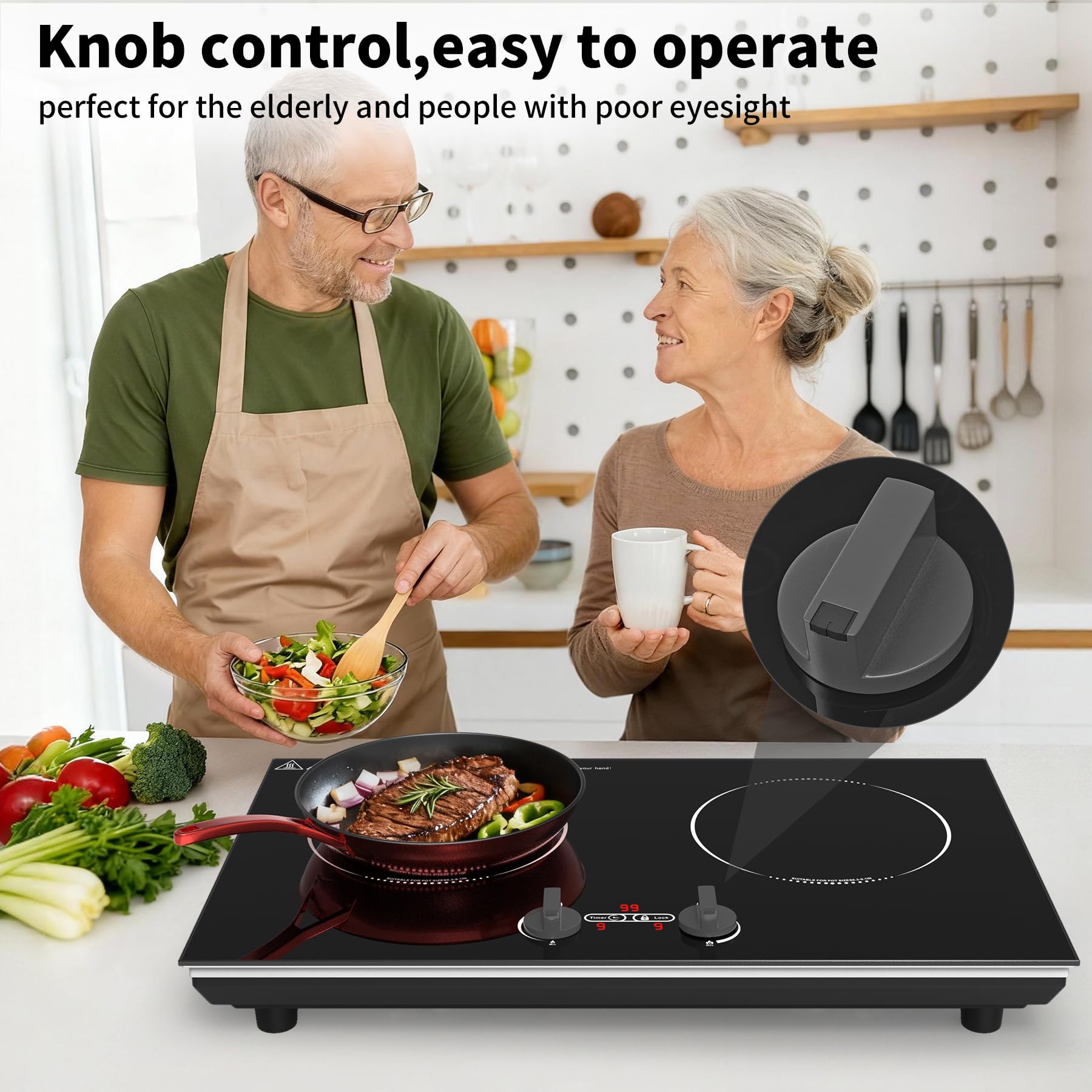 VBGK Induction Cooktop,110V 4000W Countertop Burners Electric Stove,2 Burner Induction Cooktop